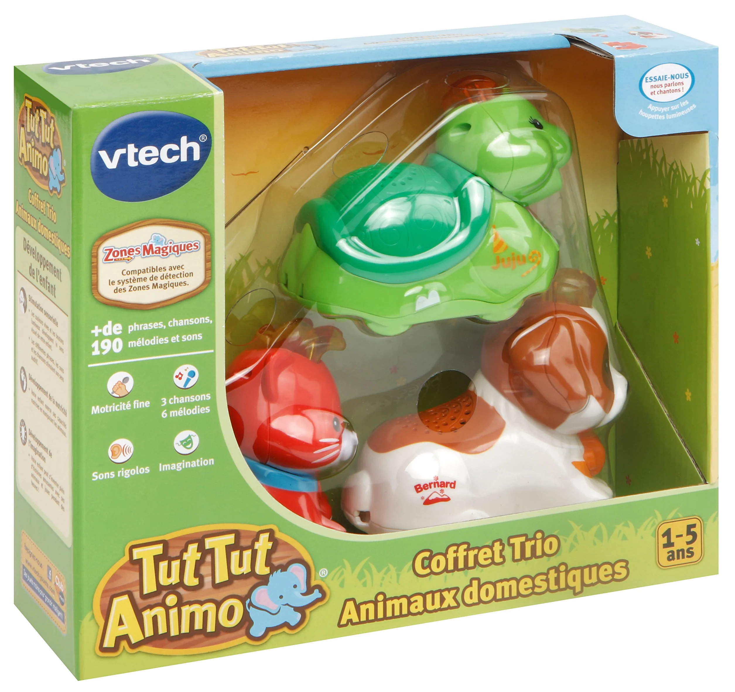 VTech Tut Tut Animo Coffret Trio Domestique 3 Animaux Roulants Interactifs Chat Tortue Chien De Montagne Jouet Musical Sonore Cadeau Enfant 1-5 Ans