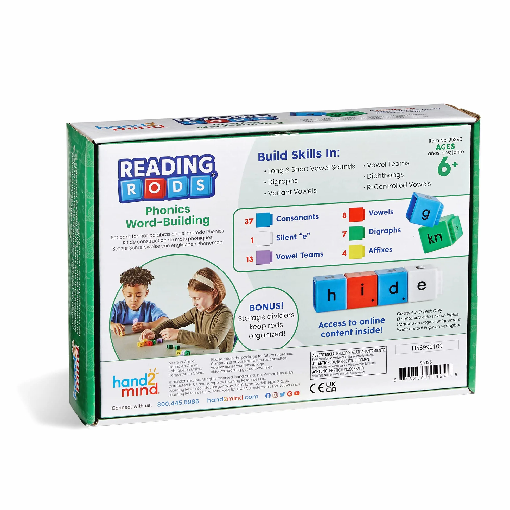 Learning Resources Construction de mots avec des sons Reading Rods, apprendre à lire, jouets pour épeler, lettres de l’alphabet Montessori
