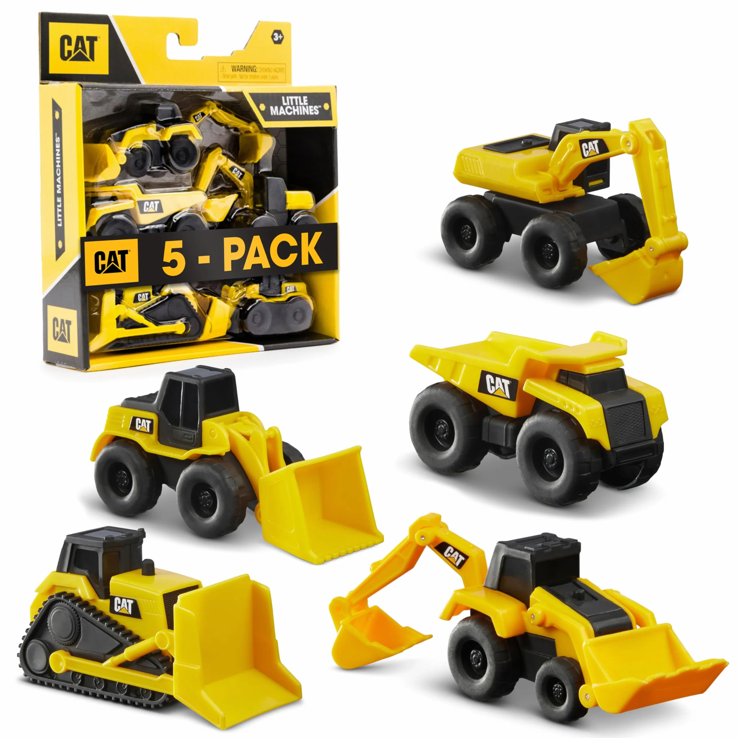 CatToysOfficial Little Machines™ 5 Jouets de Construction CAT - Camion Benne, Chargeuse, Bulldozer, Excavatrice, Pelle Rétrocaveuse