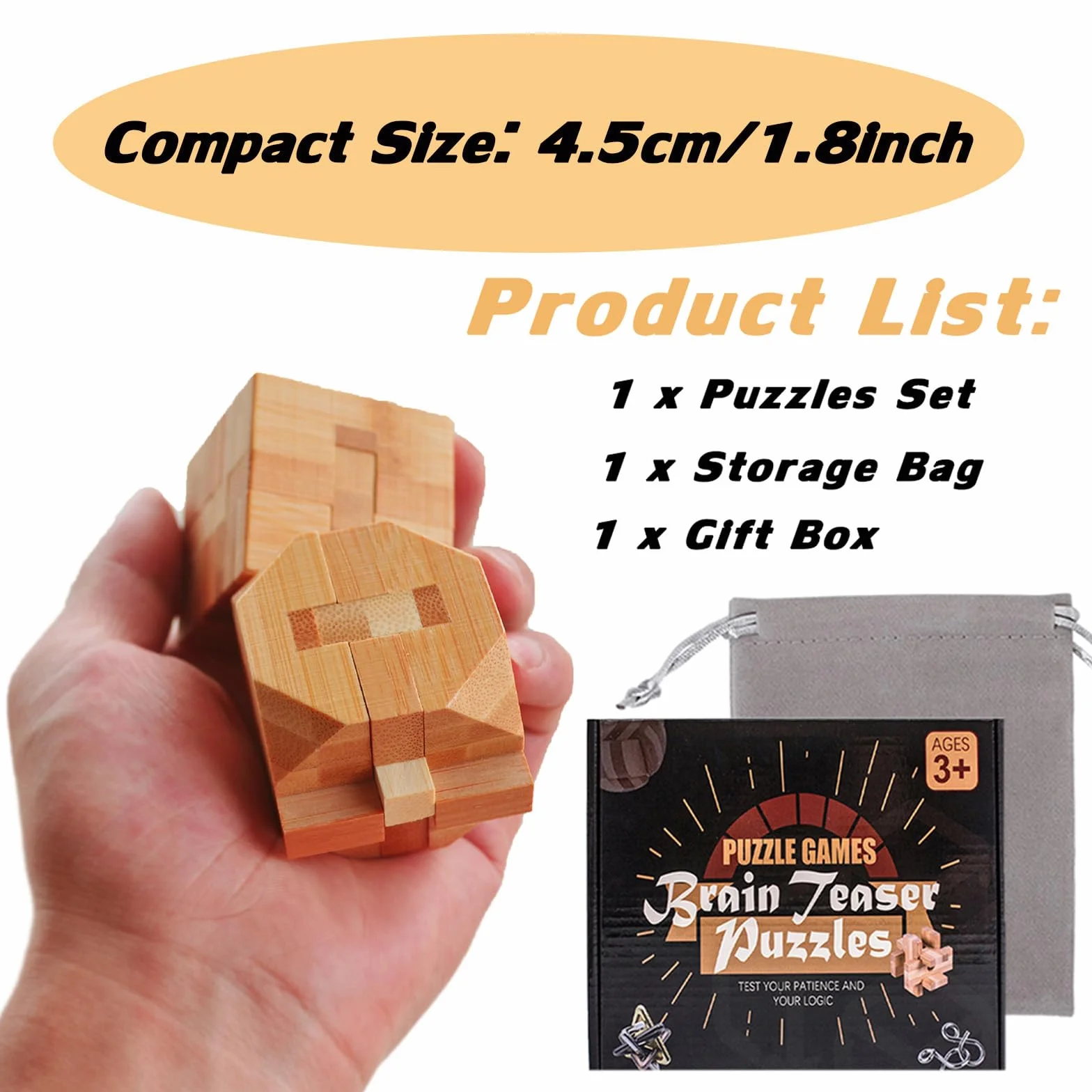Jeux Casse Tête Bois 3D IQ Puzzle Mini Casse-tête en Bois 4.5cm Cadeau pour Adulte et Enfant