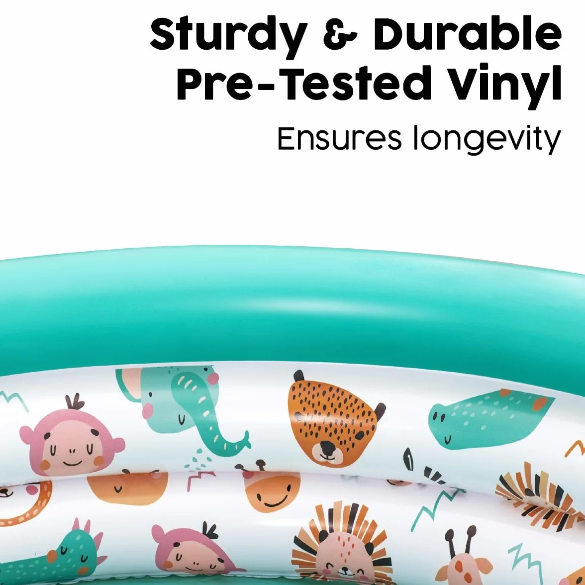 Bestway Piscine Gonflable Trois Anneaux pour Enfants Safari Pals 102 cm x 102 cm x 25 cm Multicolore