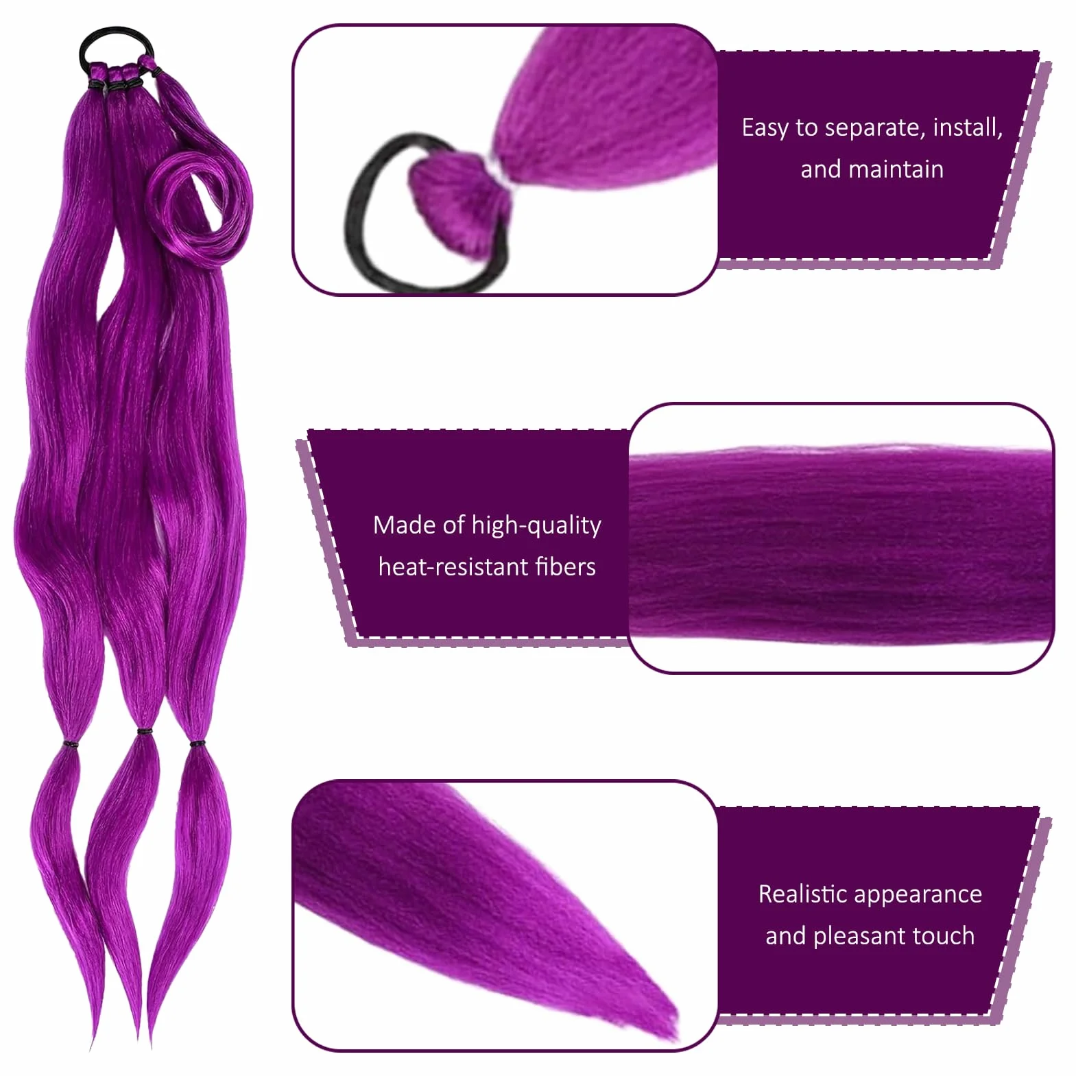 Perruque Violette Enfant 80 cm Tressée Kpop Cosplay Halloween