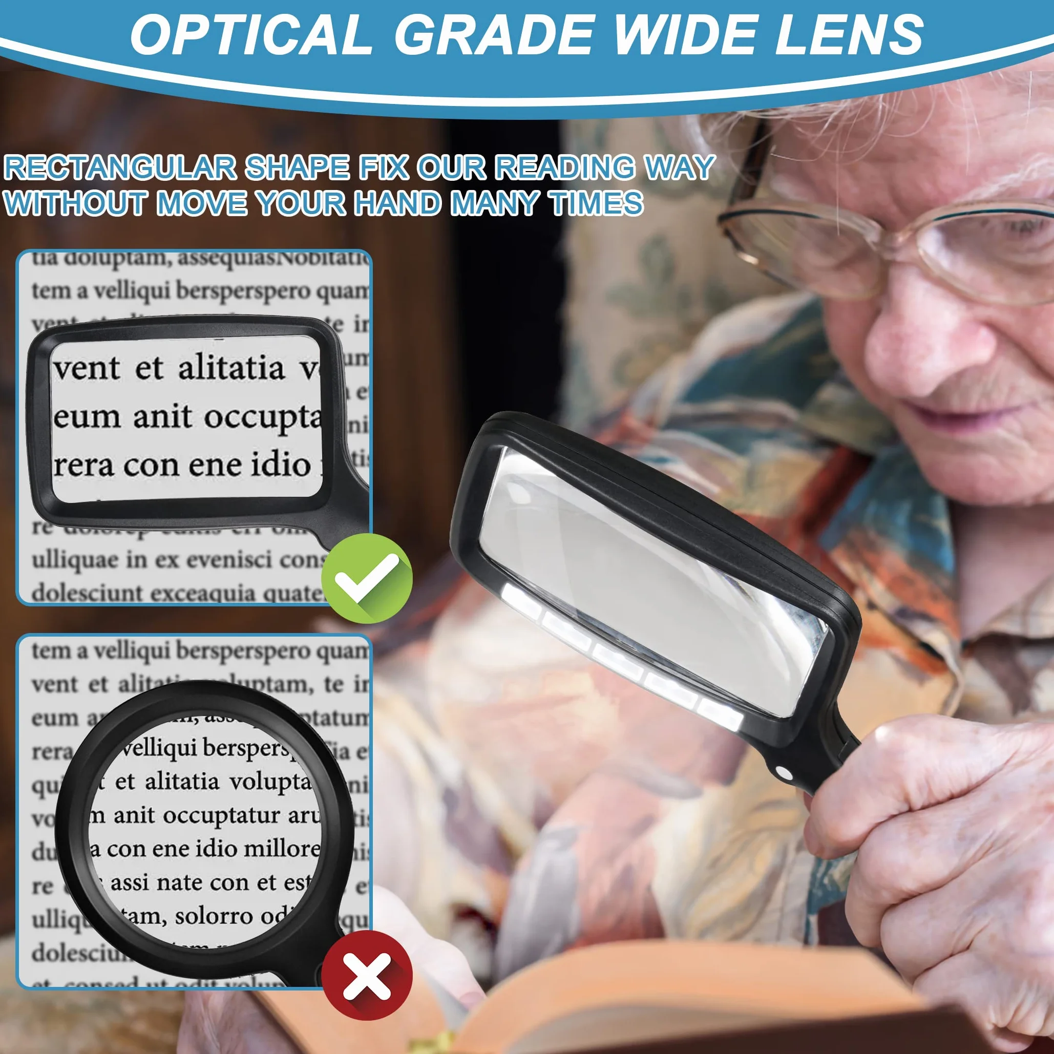 Loupe avec lumière 3 Fois 5 LED, loupe de lecture portative 2 Modes de Gradation
