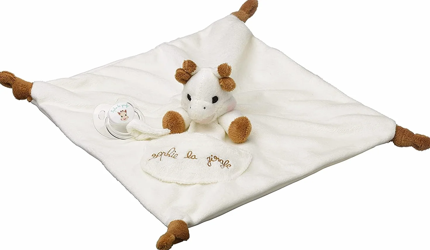 Sophie la Girafe Doudou avec attache sucette Blanc Beige