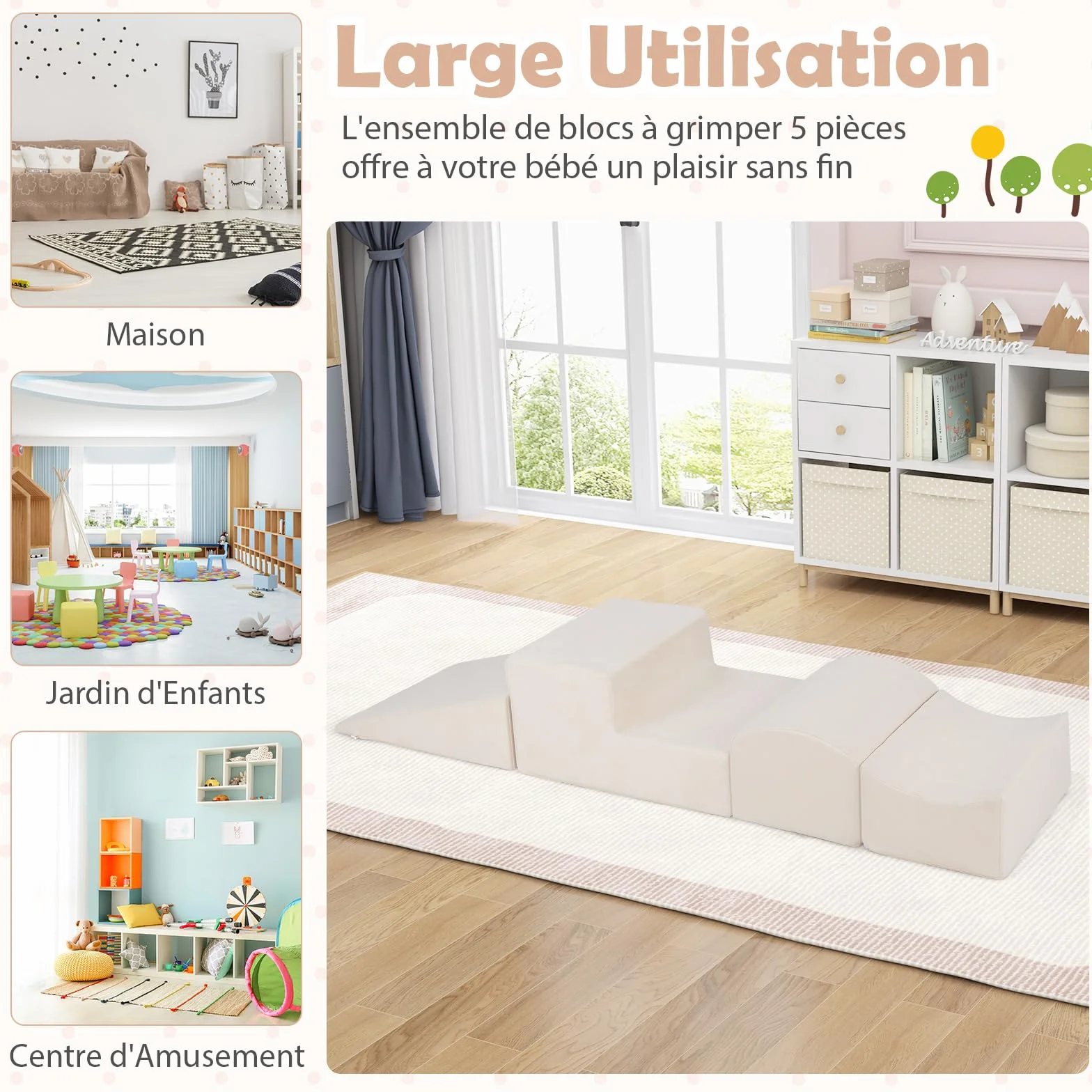 GOPLUS Parcours Motricité Bébé avec Piscine à Balles, Toboggan Rembourré, Housse Lavable, 3 Ans+