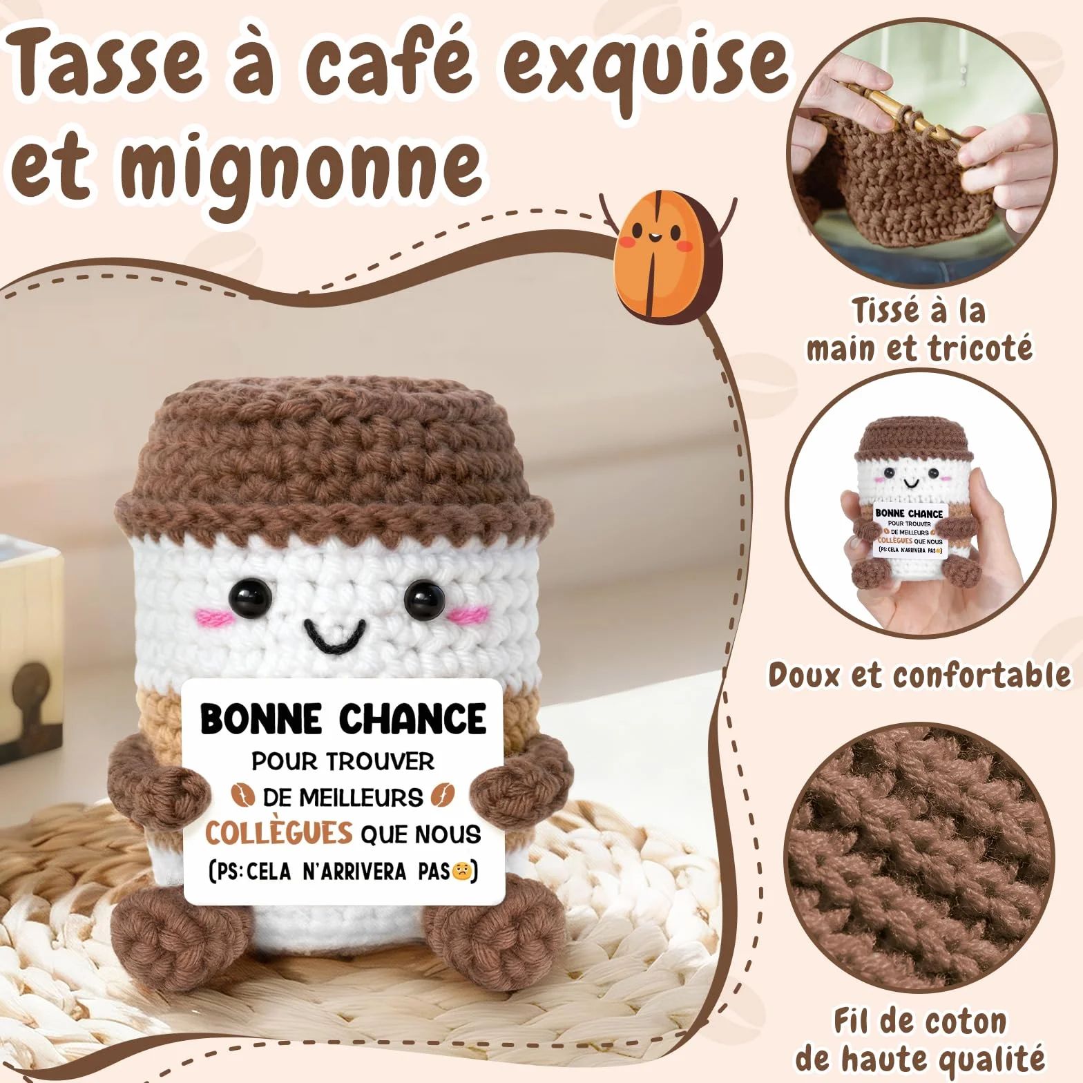 Peluche Espresso Crochetée Faite Main | Idée Décoration Bureau Maison