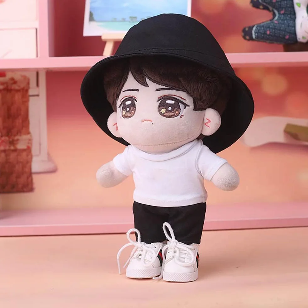 Vêtements de poupée en peluche 15 cm t-shirts manches courtes noir et blanc