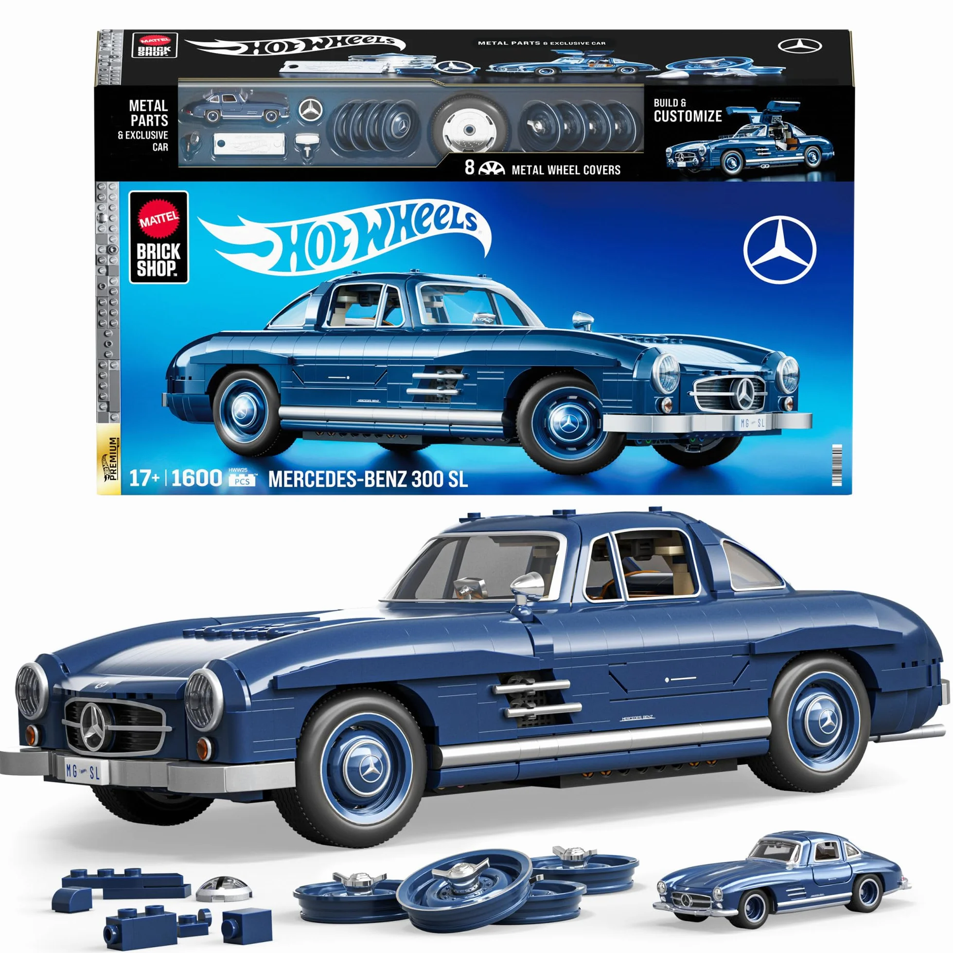 Mattel Hot Wheels Mercedes-Benz 300 SL Coffret de Construction Premium 1 600 pièces métalliques HWW25