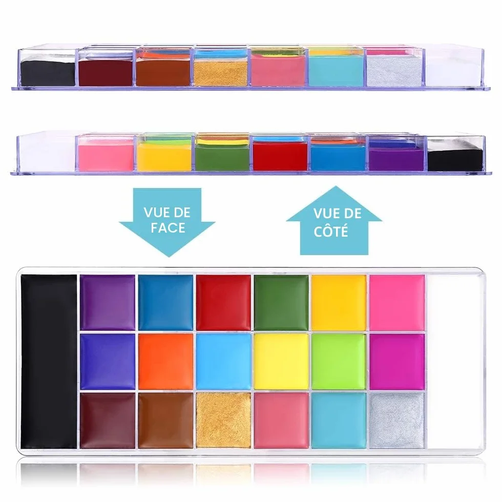 UCANBE Peinture Corporelle 20 Couleurs avec 10 Pinceaux - Maquillage Visage Longue Durée Sécurité - Ensemble pour Enfants Adultes Théâtre Carnaval Halloween