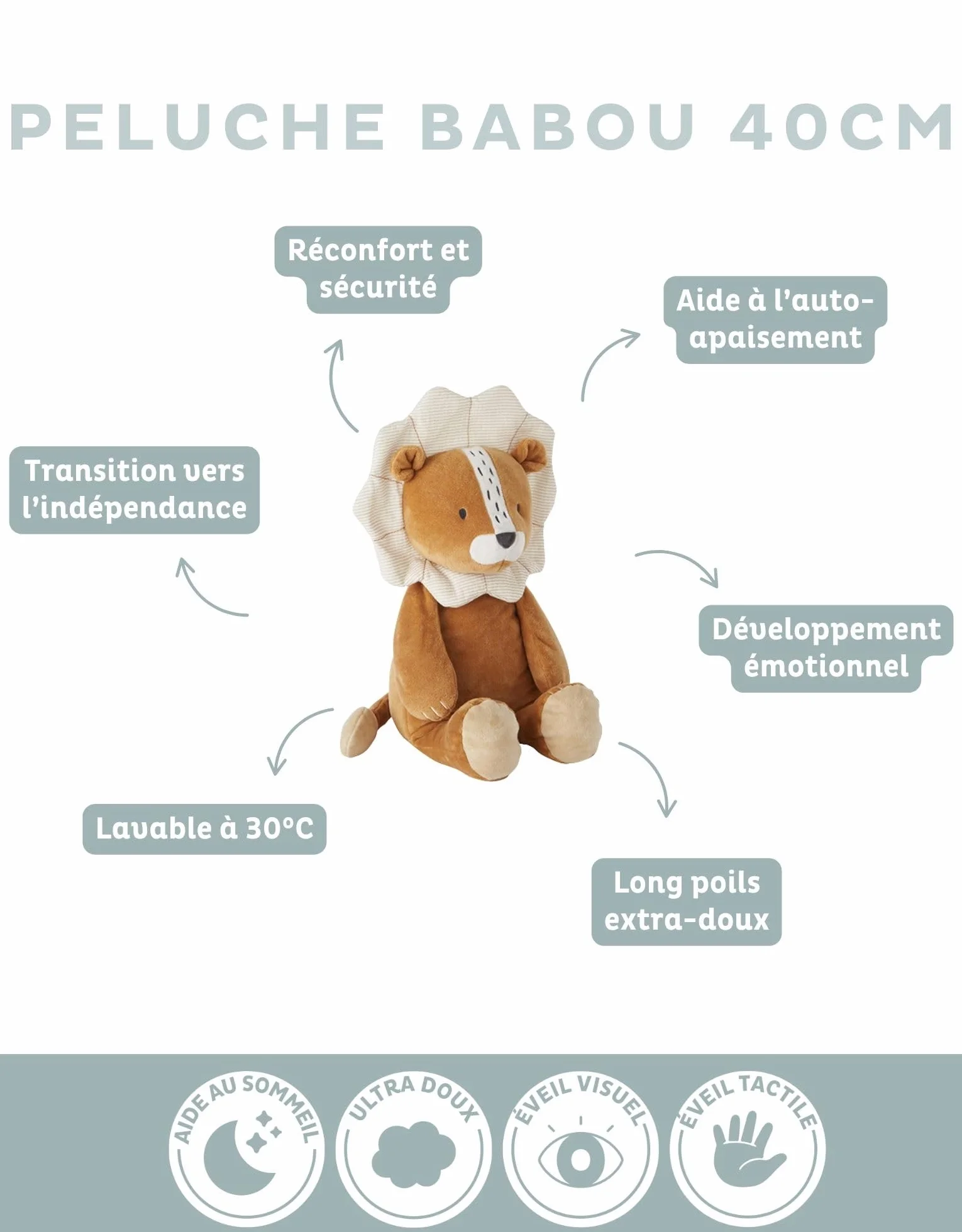 Noukie's Doudou Enfant Peluche Babou Doudou Coton Bio 40 cm Marron