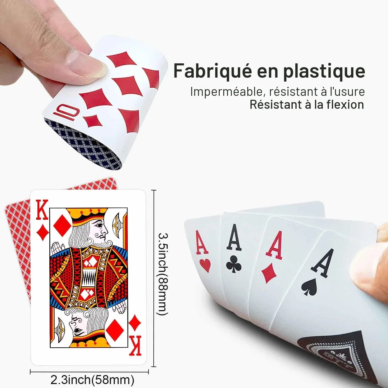 Cartes Poker Plastique Imperméables 2 Jeux de 54 Cartes Rouge et Bleu Professionnelles