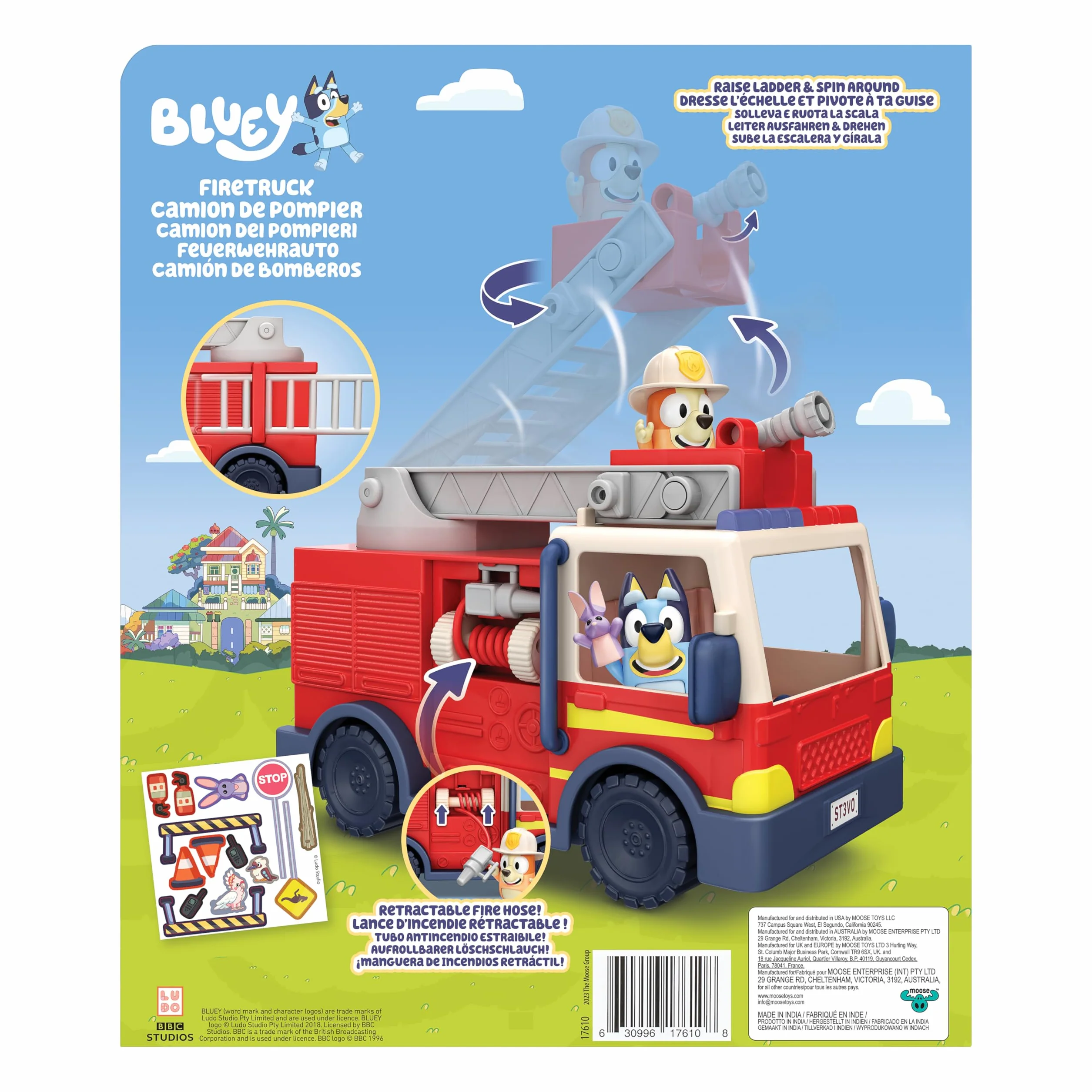 BlueY Camion de Pompier avec Figurines Bingo et Bob Bilby, Échelle Pivotante et Lance