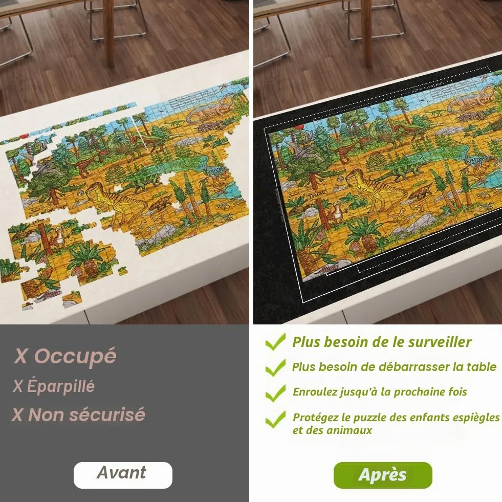 Ainiv Tapis Puzzle Rouleau Feutre 1500 pièces Antiglisse Portable Rangement Noir