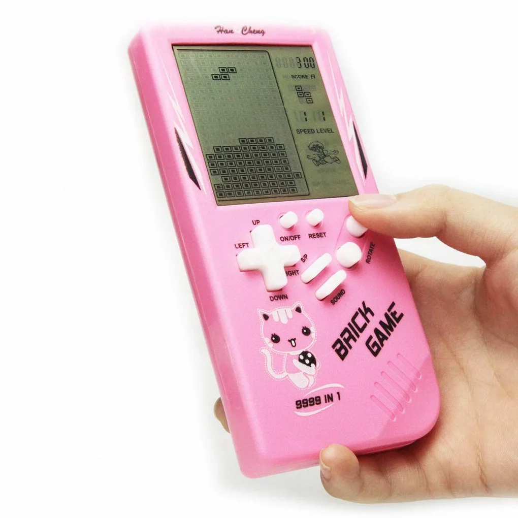 Console de Jeu en Brique Grand écran 9999 en 1 Rose - Jeu de Poche avec Réservoir, Course, Tir, Whac-A-Mole, Difficulté et Vitesse réglables