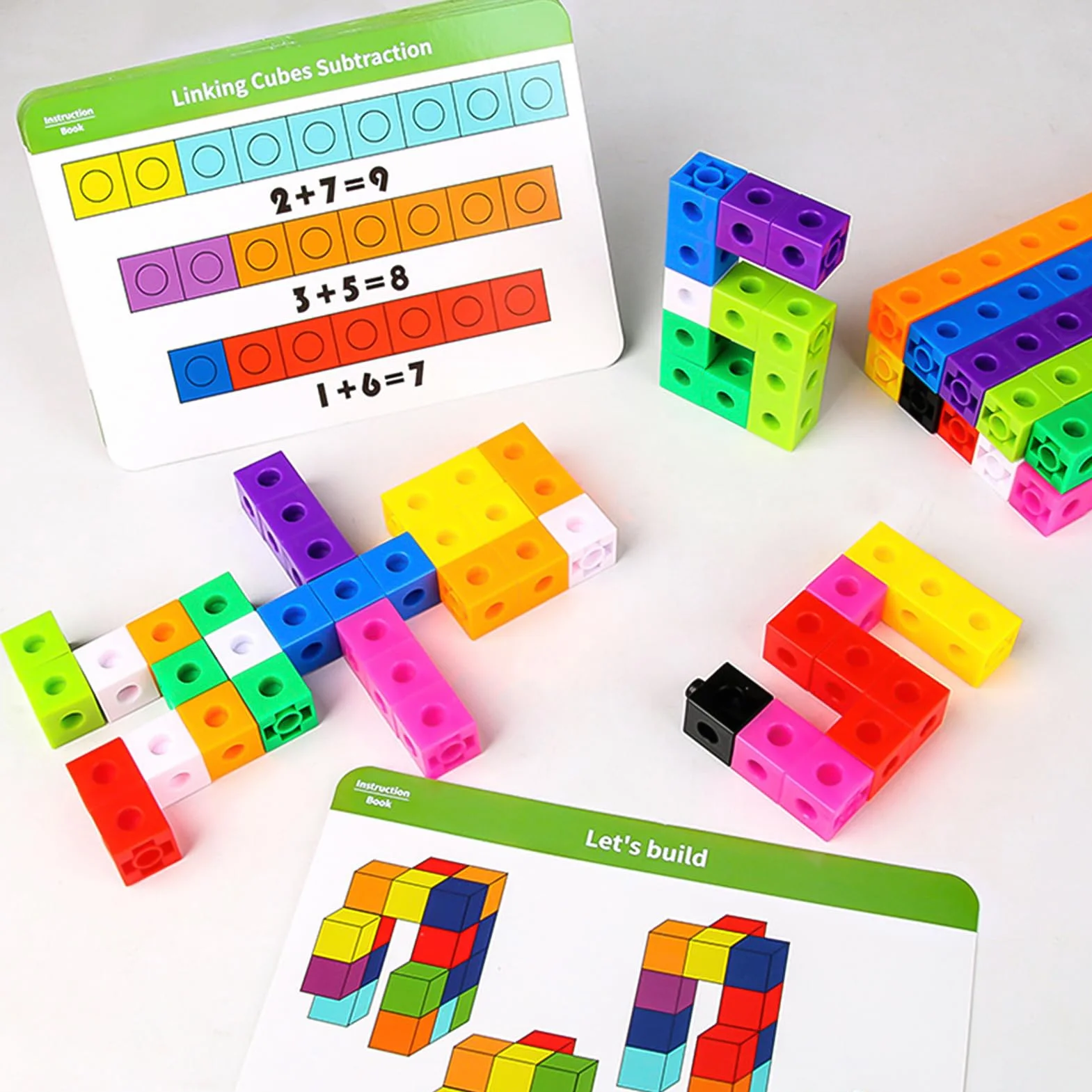 Jeu de 100 Cube Activity Kit, Math Cubes, Cubes pour Compter, Mathematics Enlightenment Toy Blocks, avec 18 Cartes de Questions, Partir de 3 Ans