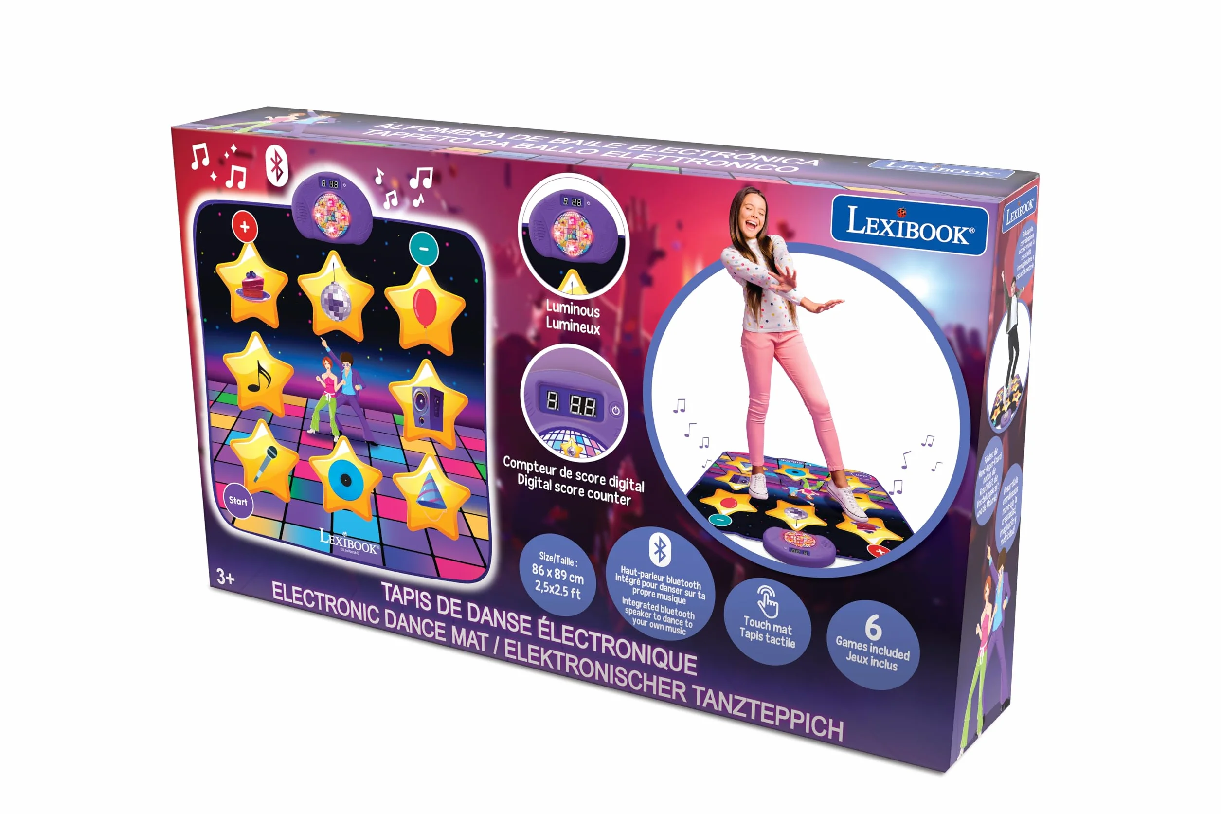 Lexibook DM10 Tapis de Danse électronique Touches Lumineuses Enceinte intégrée Violet Jaune