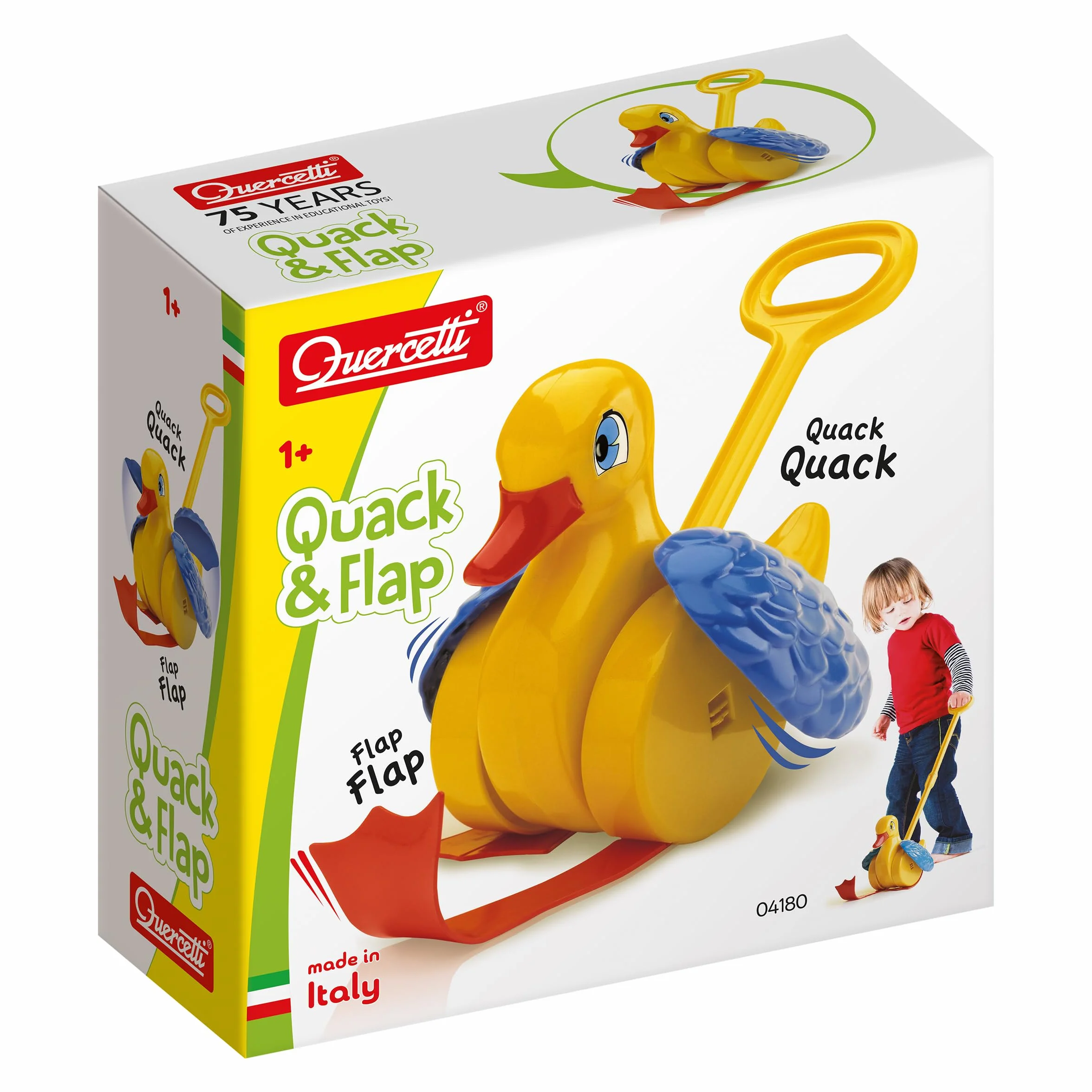 Quercetti Quack & Flap Canard à roulettes Jouet Motricité Bébé 1 an