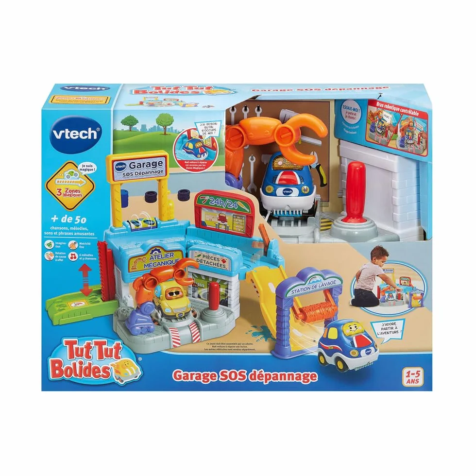 VTech Tut Tut Bolides Garage SOS Dépannage Voiture à Réparer Garage Voitures Enfant 3 Zones Magiques Cadeau 1-5 Ans Français