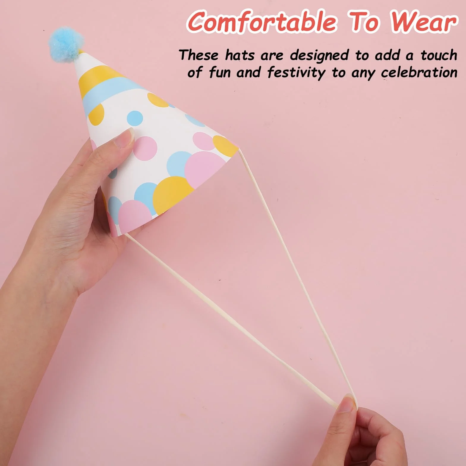 Chapeaux de fête pour animaux en peluche, lot de 12, 6 styles avec pompons, chapeau conique en papier pour chats chiens chatons lapins