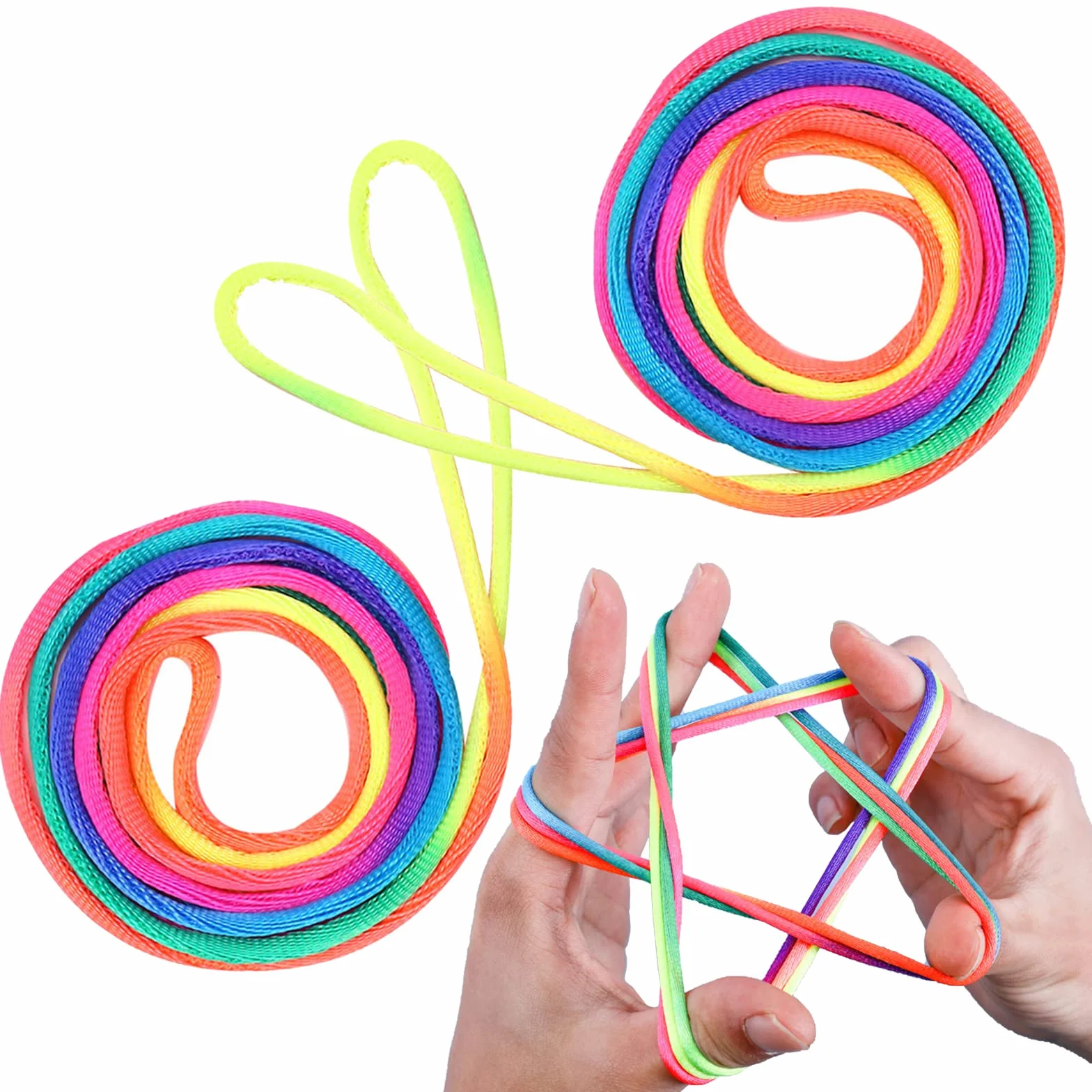 LABUYI Finger Twist String Game 160 cm Rainbow Rope Cats Cradle