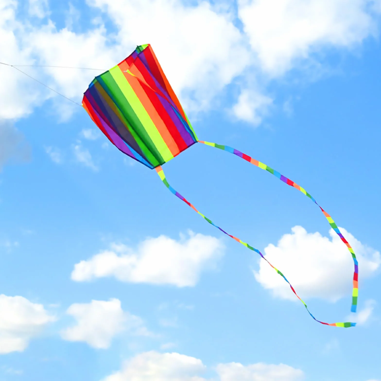 Cerf-Volant Monofil Coloré Arc-en-Ciel avec Longue Queue pour Plage et Parc