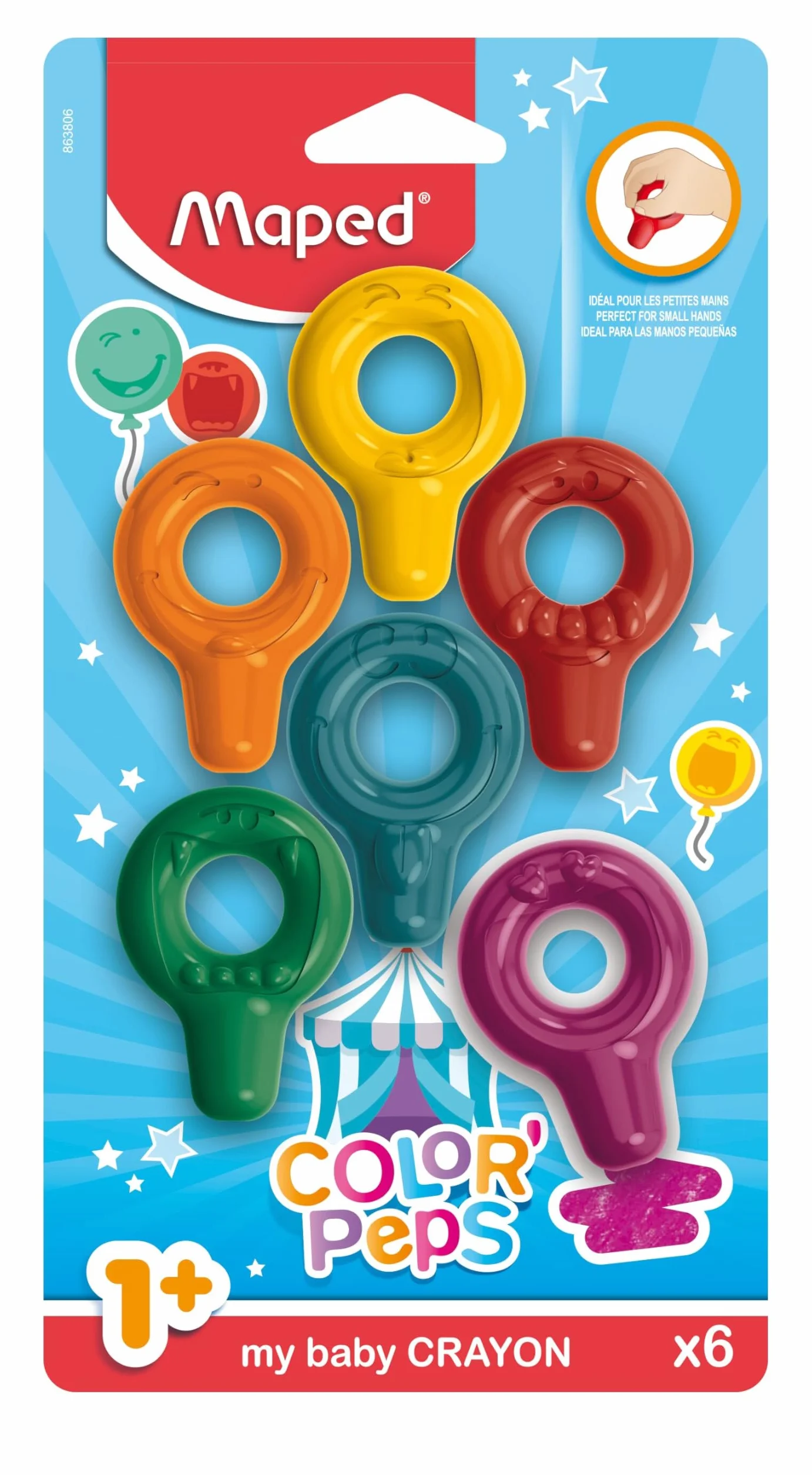 Maped Color'Peps Baby Craies en Cire Bébé Premier âge 6 couleurs