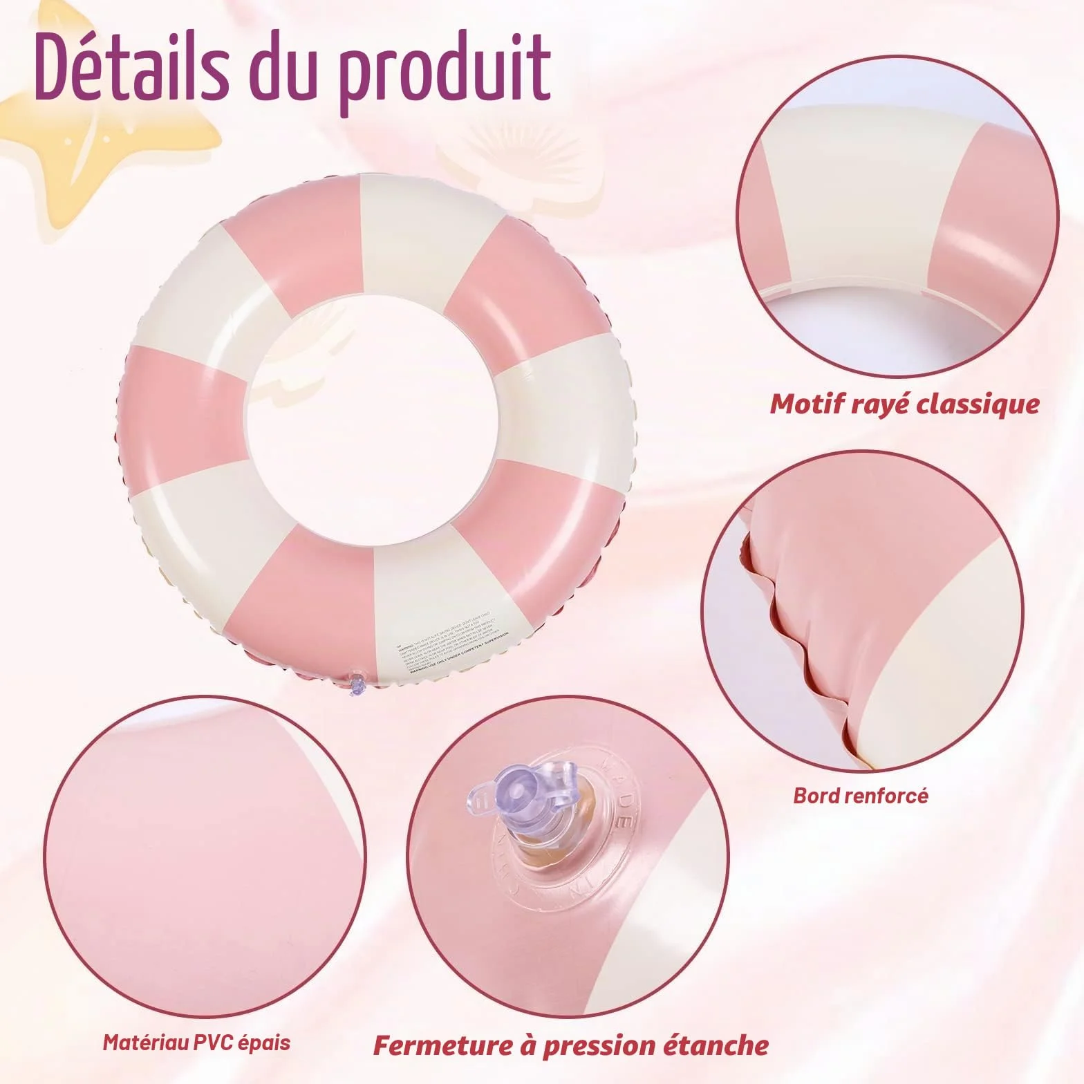 Anneau de Natation Gonflable Adulte Bouée de Piscine Rétro Rayée