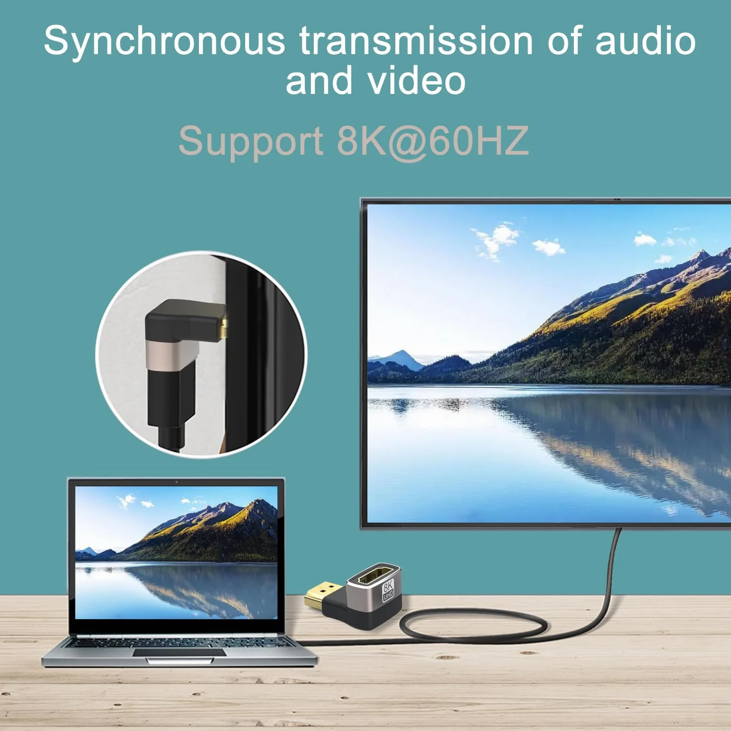 Adaptateur HDMI Coudé 8K 2.1, Rallonge HDMI Mâle Femelle Angle Droit 90° et 270° Plaqué Or