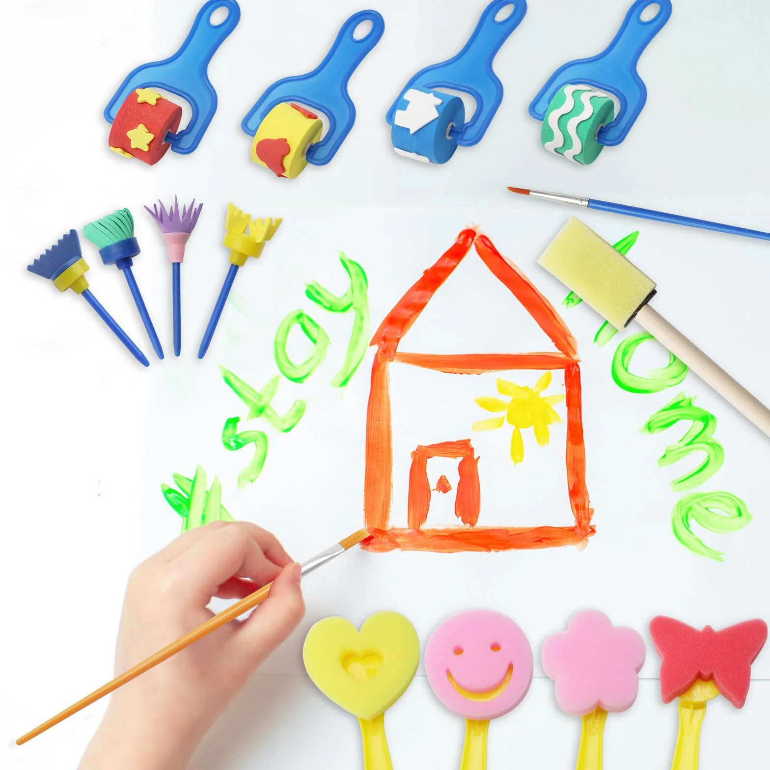 APOMOONS Kit Pinceau Éponge 30 Pièces, Peinture Enfant Set Bricolage Artisanat