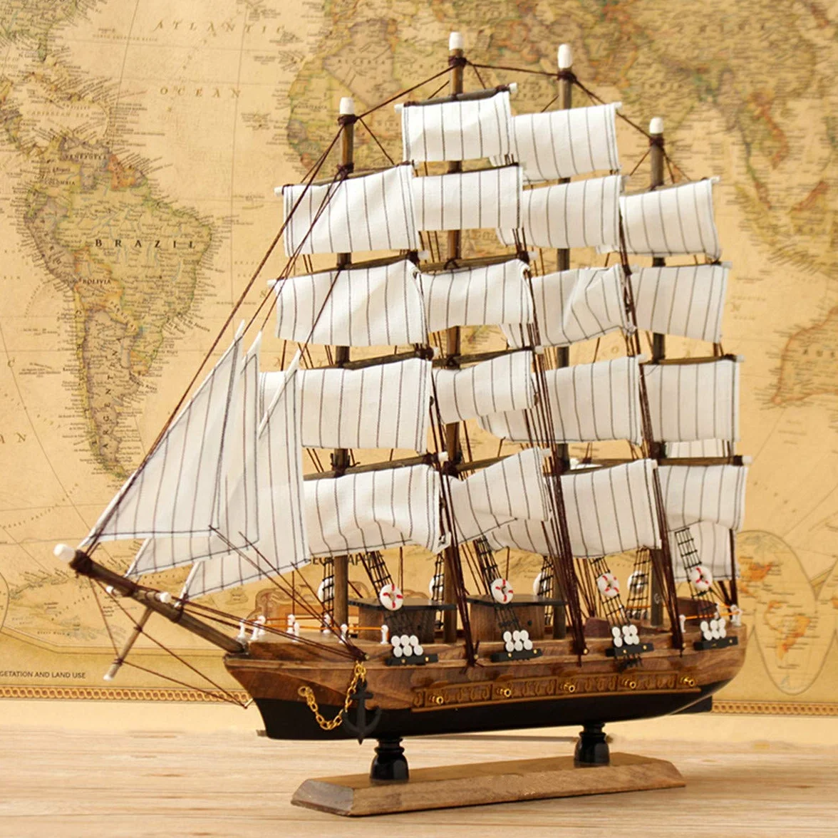 CCChaRLes 50Cm À La Main En Bois Bateaux À Voile Modèle Assemblée Nautique Navire Schooner Bateau Décorations Cadeau