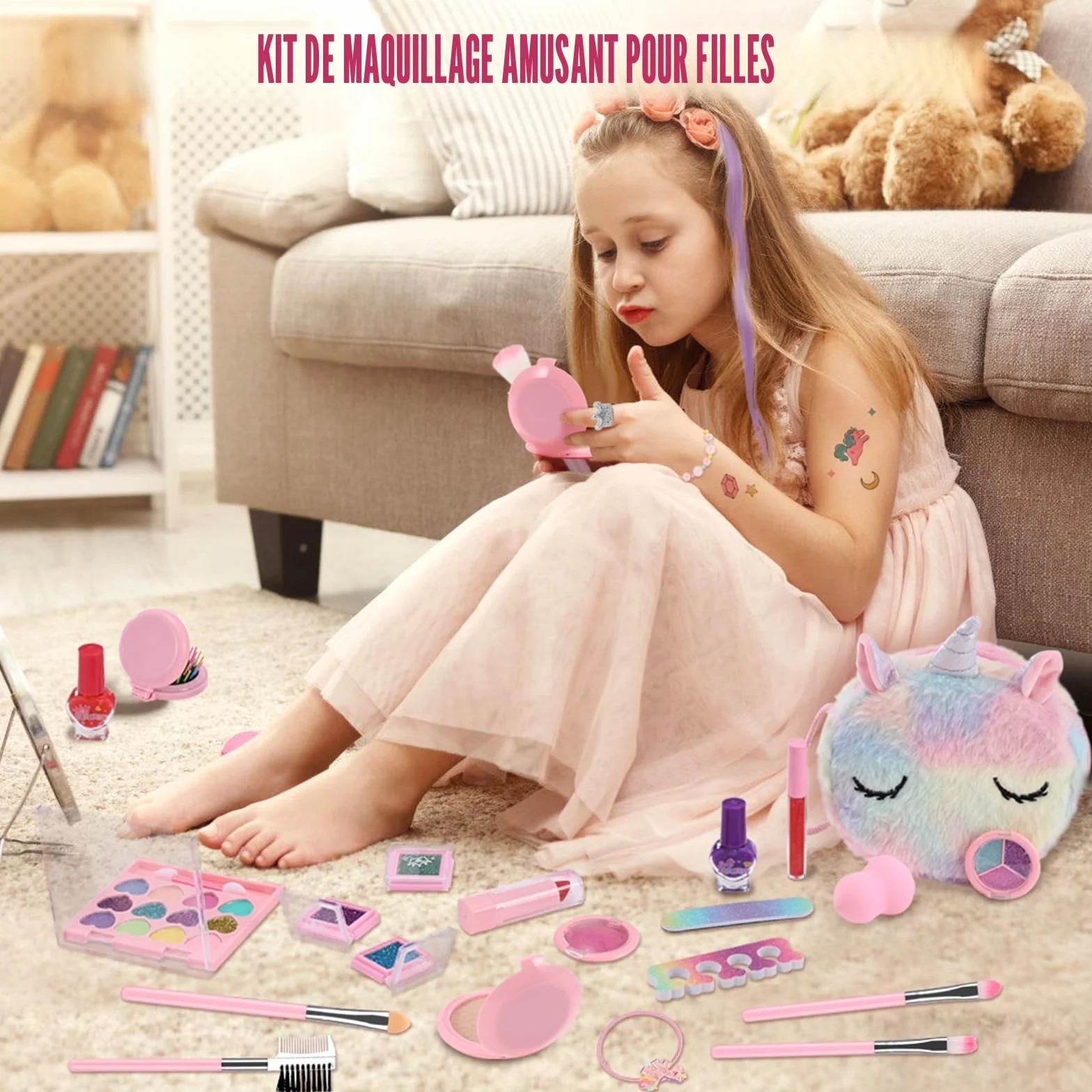 Anpro Coffret Maquillage Enfant Lavable Non Toxique, Malette Maquillage Fille 3 Ans+