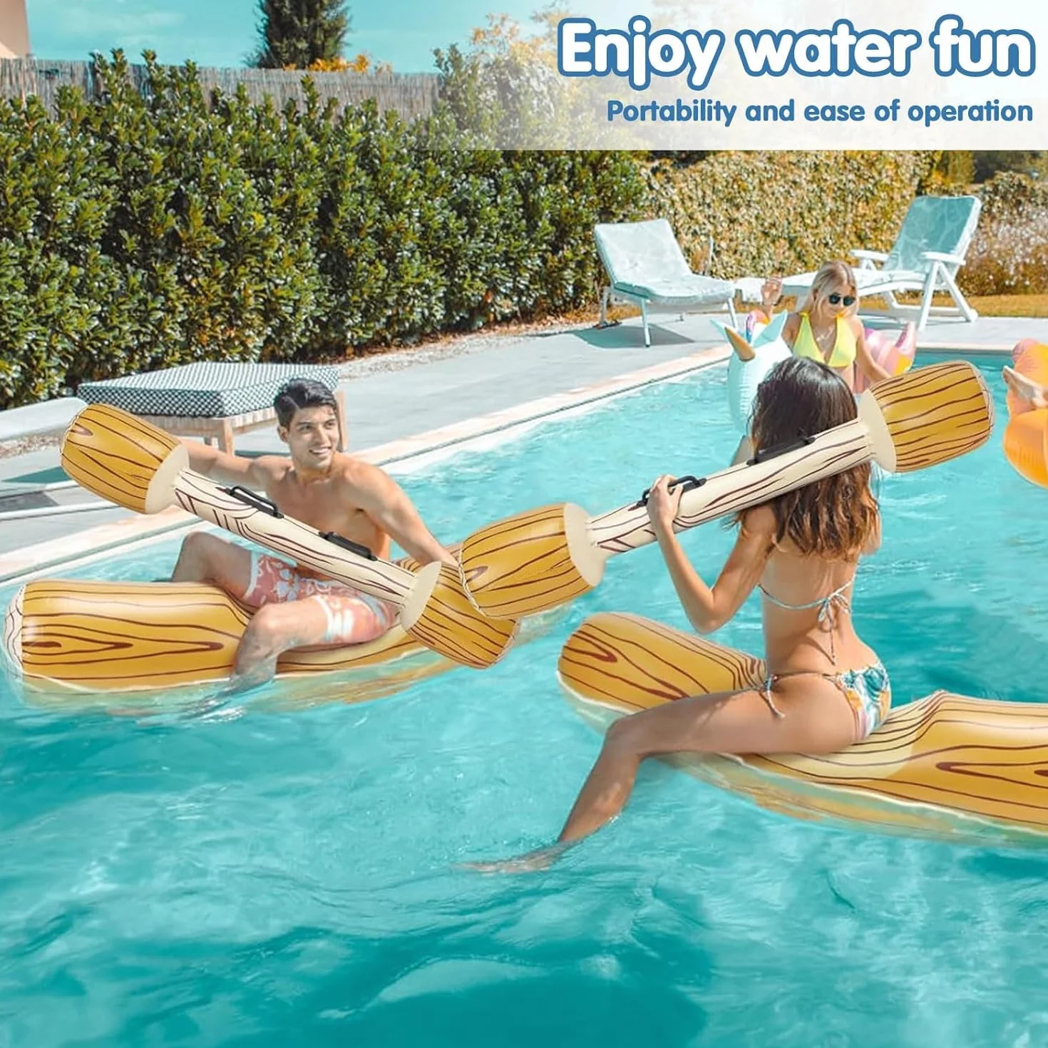 Gonflable Combat Flottant Jeu Piscine 4 Pièces Bouées Pagaies Bataille Bûche Enfants Adultes