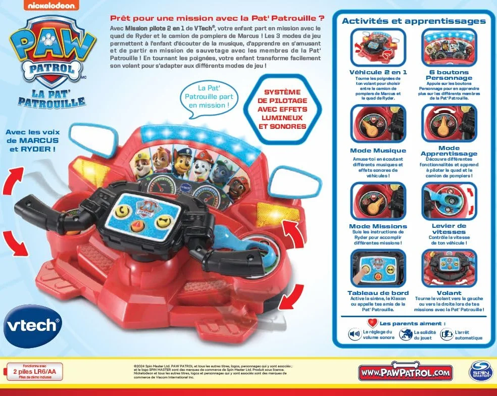 VTech Pat' Patrouille Mission Pilote 2 en 1 Simulateur de Conduite Cadeau Enfant 3-7 Ans Français