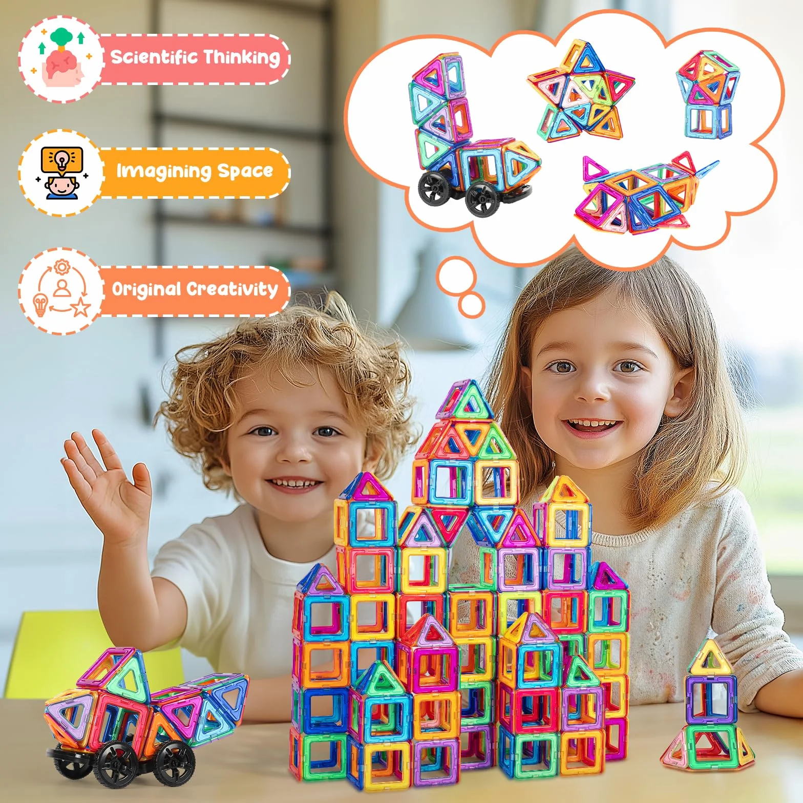 Construction Magnétique Enfant 82 Pièces Blocs de Construction Magnétiques Éducatif Jeux Cadeaux 3-7 Ans