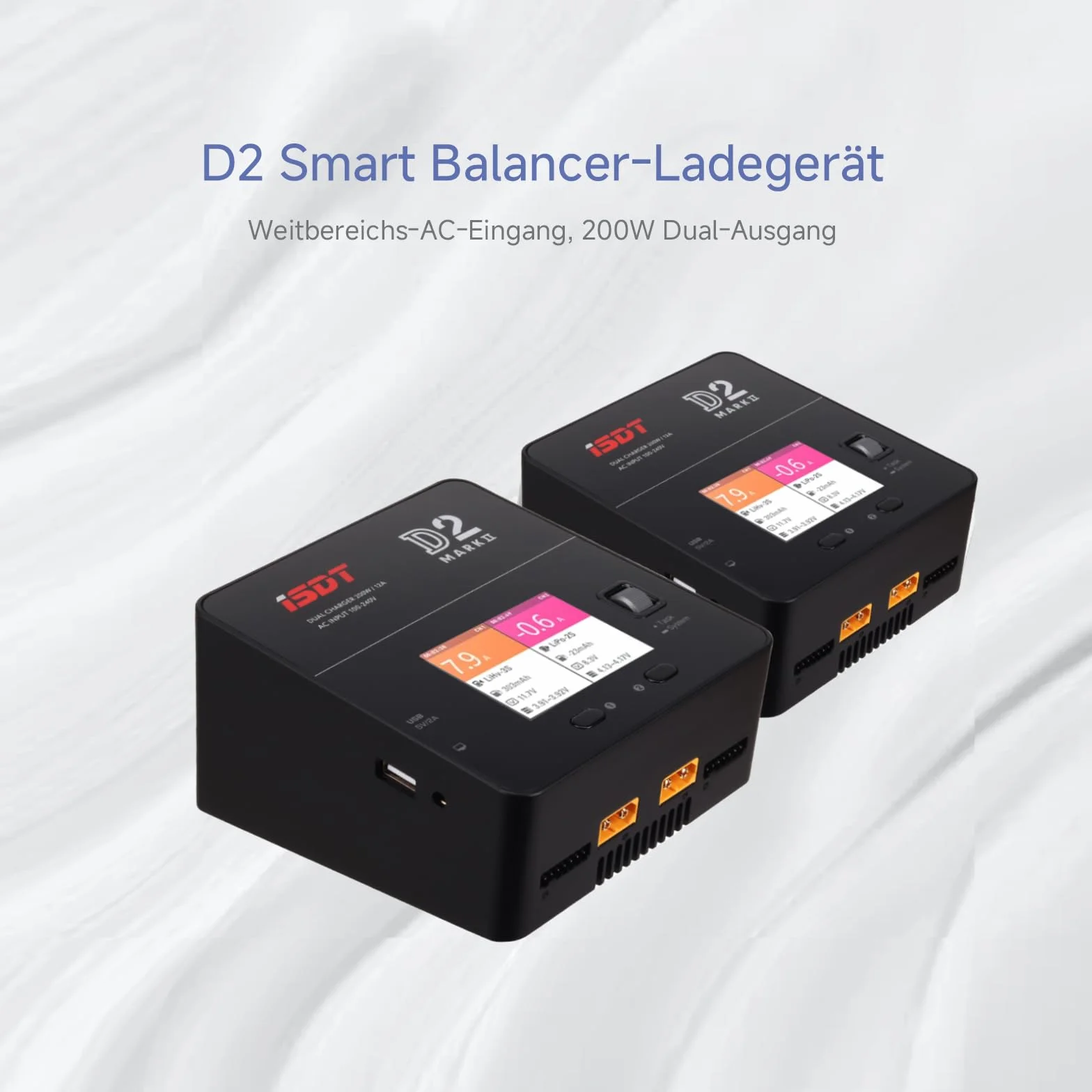 ISDT D2 Mark 2 Lipo chargeur de batterie équilibreur déchargeur, AC double canal 200W chargeur intelligent pour LiHv/LiPo/Life/Lilon (1-6S) NiMH/CD(1-16S) Pb(1-12S) batteries