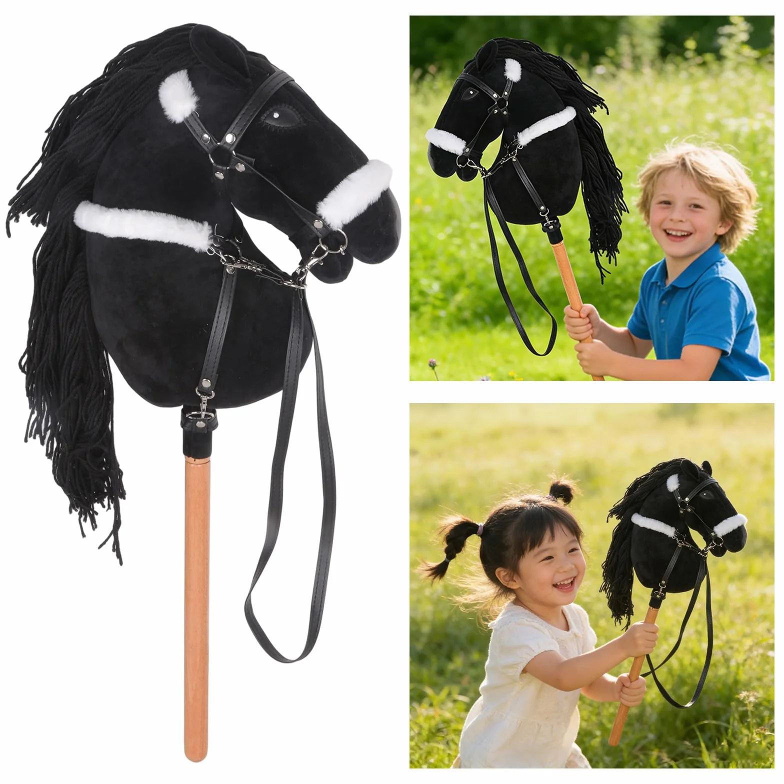 Peluche tête de cheval en bois pour enfants jeu de rôle