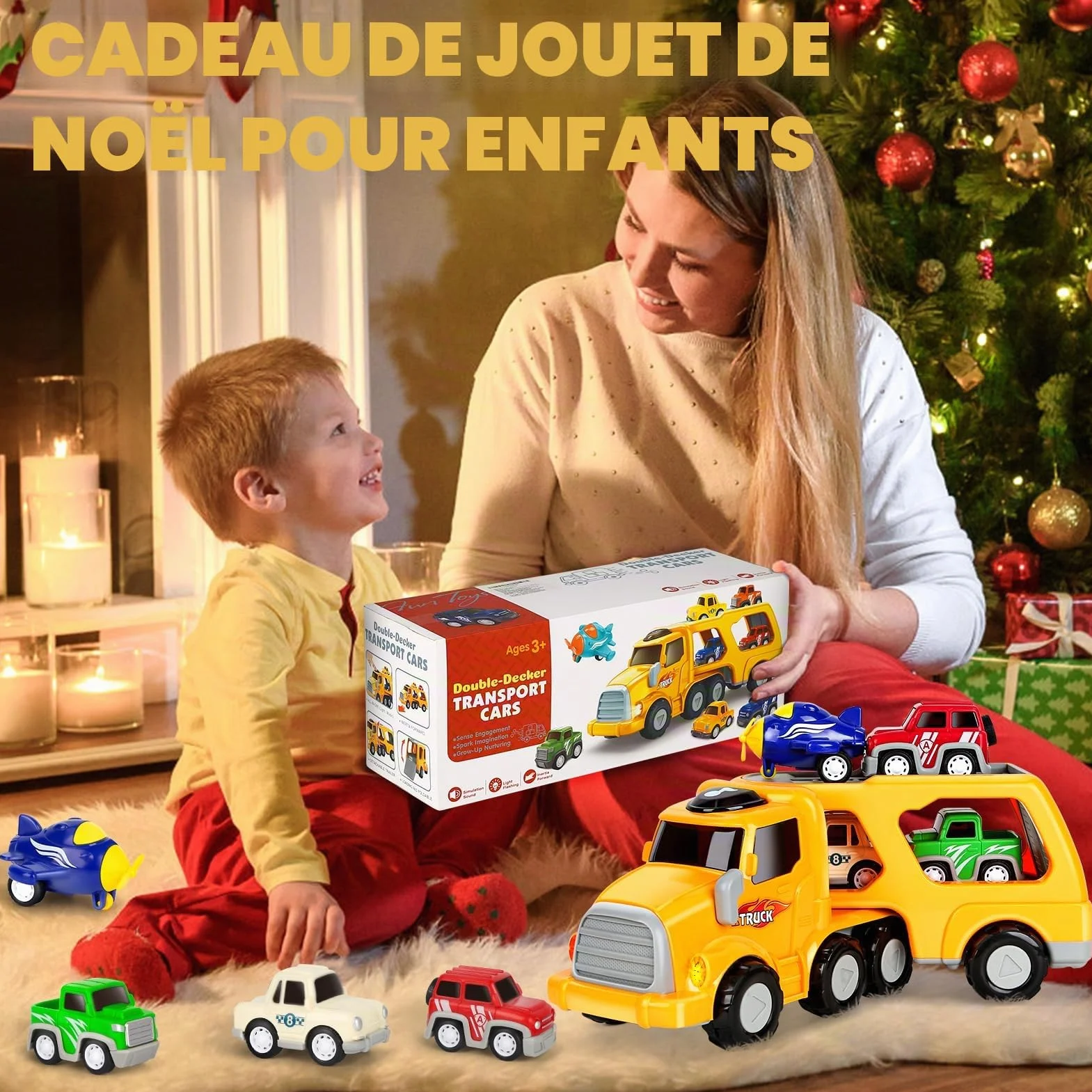 Jouet de Camion pour Enfant 5 en 1 avec Sons et Lumières Cadeau de Noël pour 2-4 Ans Garçon Filles
