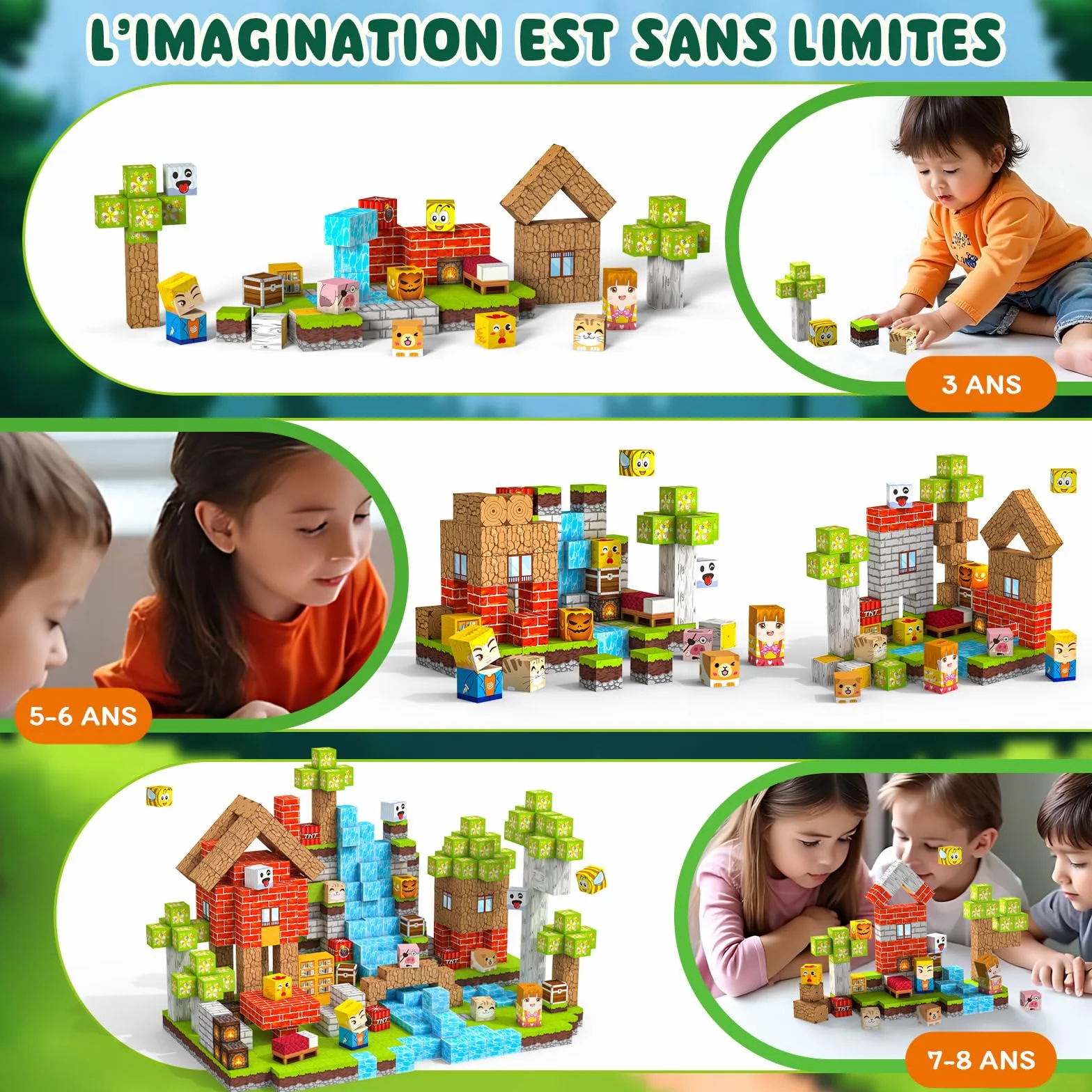 Construction Magnetique Enfant 100 pièces 2CM Magnetic Blocks 3+ Jeux Aimants, Bloc de Cube Magnétique pour Garçon et Fille, Jouet Créatif Montessori