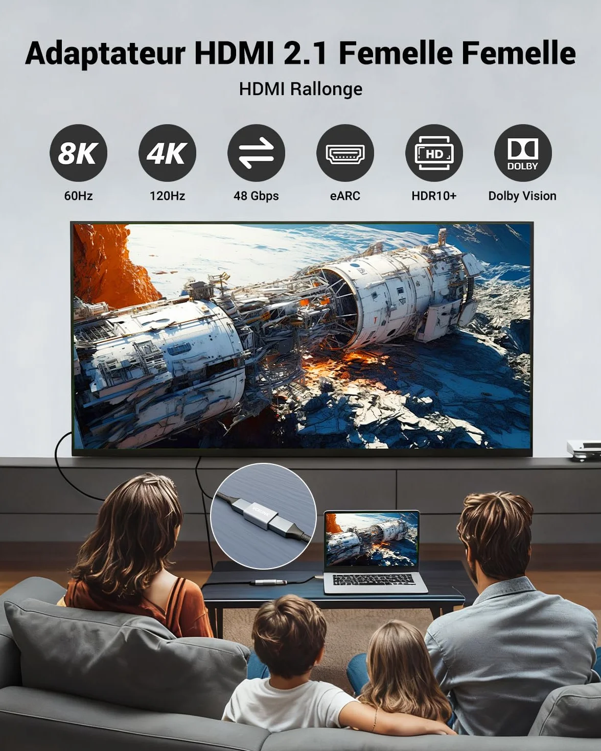 VCELINK Adaptateur HDMI 8K 2.1 Coupleur Rallonge Femelle Femelle Plaqué Or 8K @60Hz 4K HDR Lot de 2