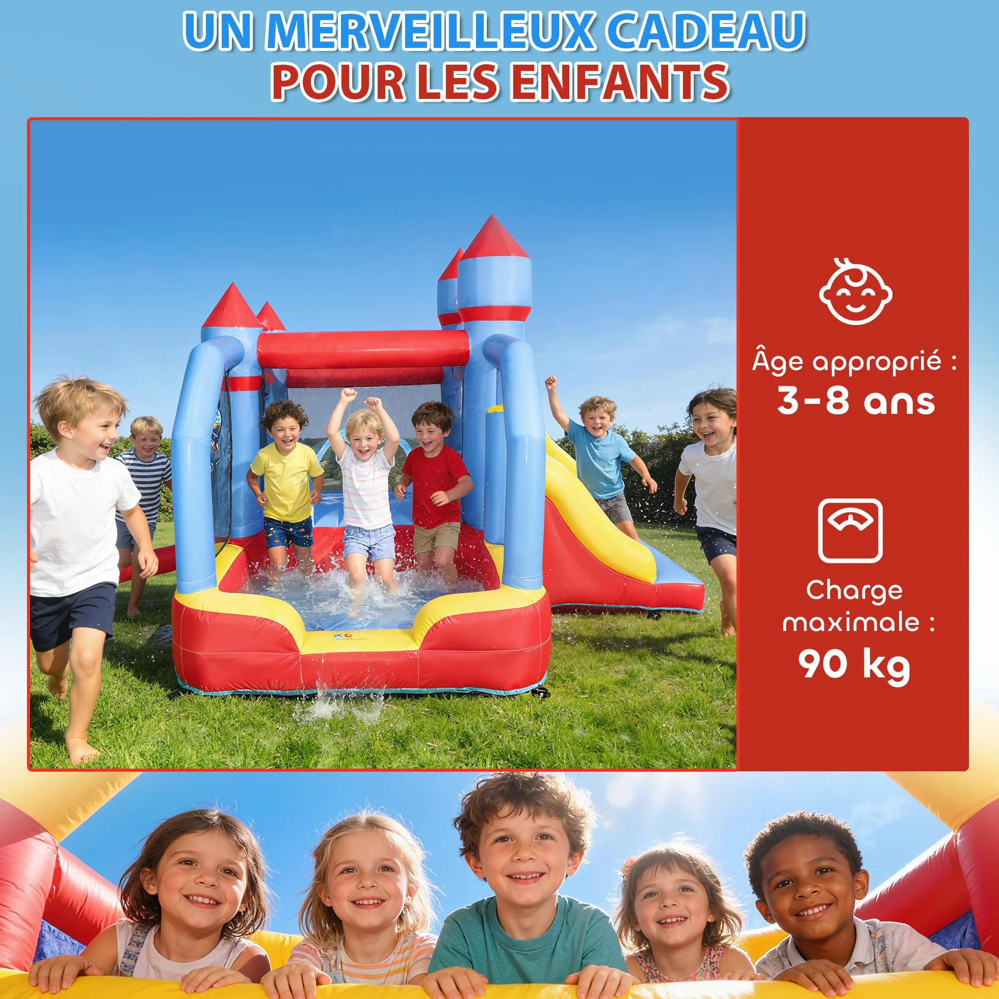 AIYAPLAY Château Gonflable 5 en 1 avec Souffleur et Pistolet à Eau, Parc Aquatique Enfants 3-8 Ans