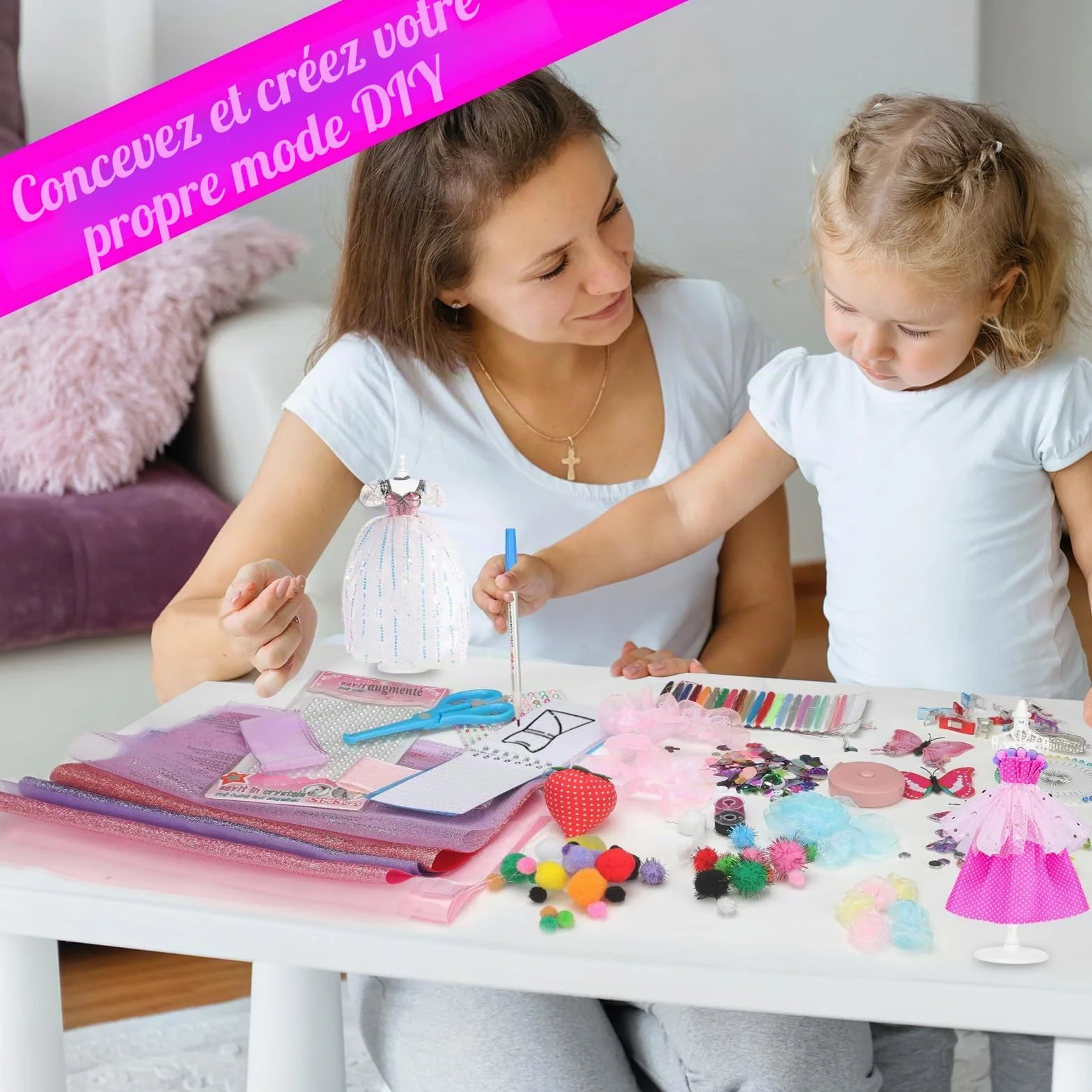 YOCOLE Fashion Design Kit, Création de Mode Couture Enfants avec 6 Mannequins, Carnet de Croquis, Cadeau Fille 6-12 Ans