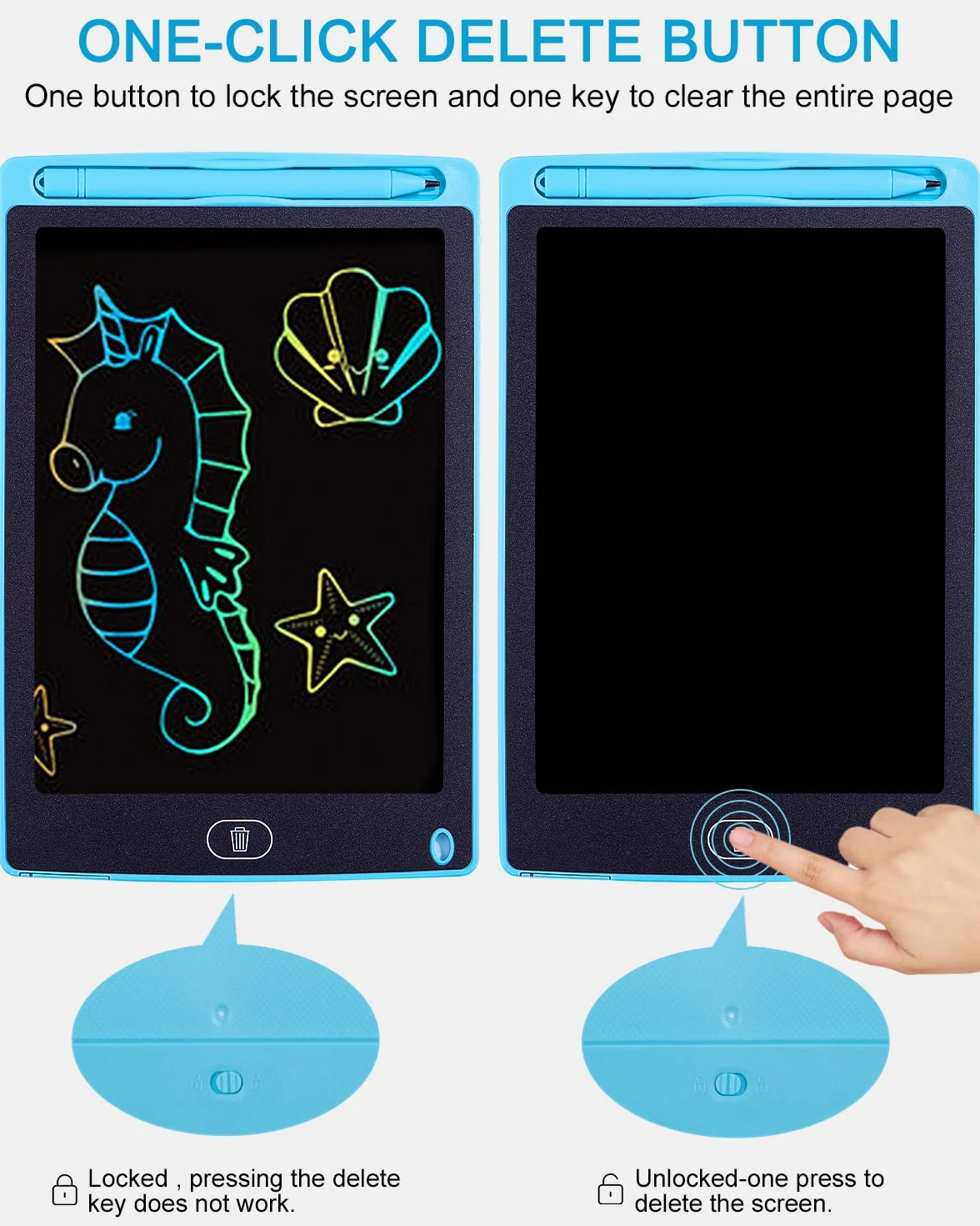 Tablette Dessin LCD Magique 8.5 Pouces Doodle Pad avec Bouton Effacement Jouets Enfants Filles Garçons Bleu Rose