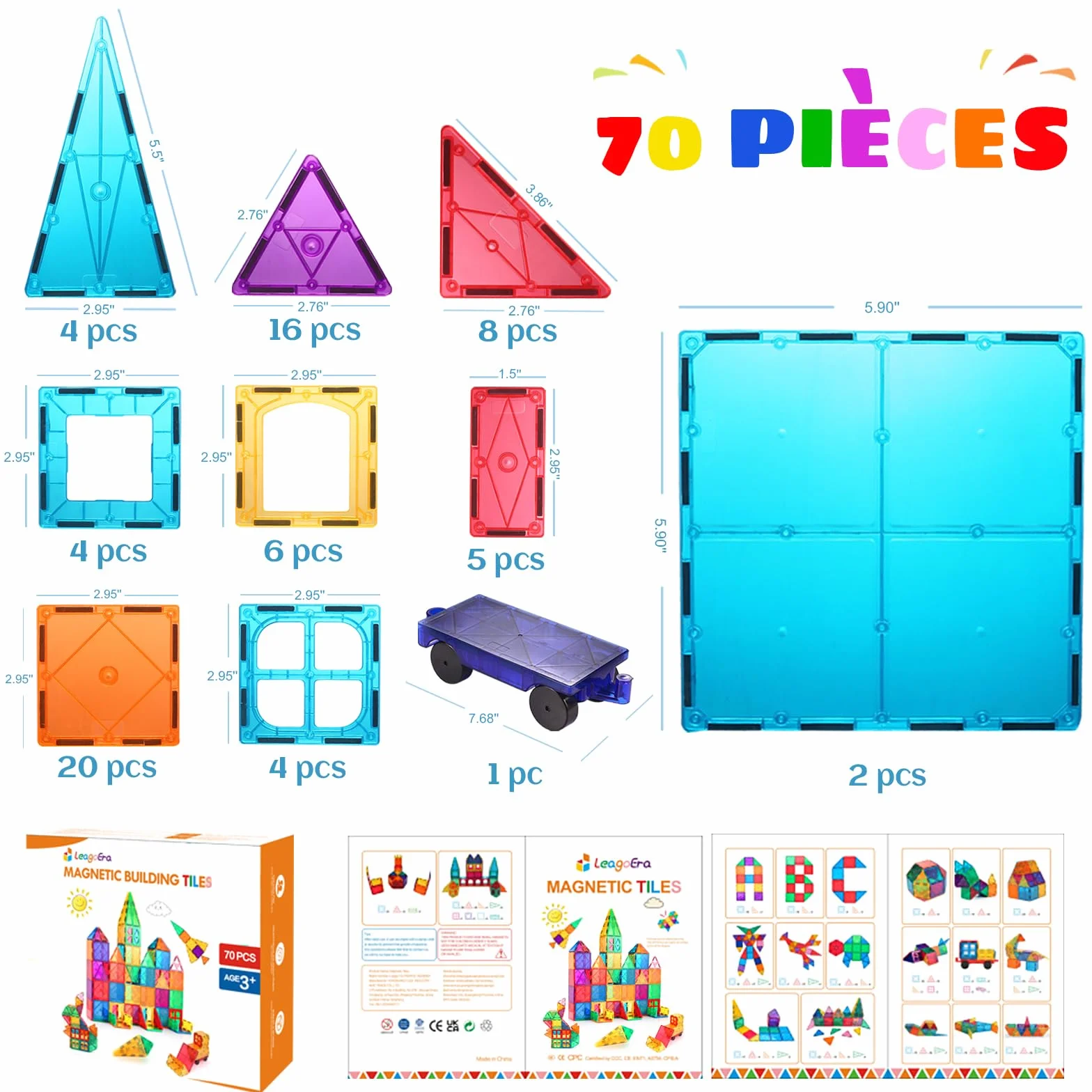 Blocs Construction Magnétiques Enfants Jouet 70 Pièces 3D Cadeau pour 3-8 Ans