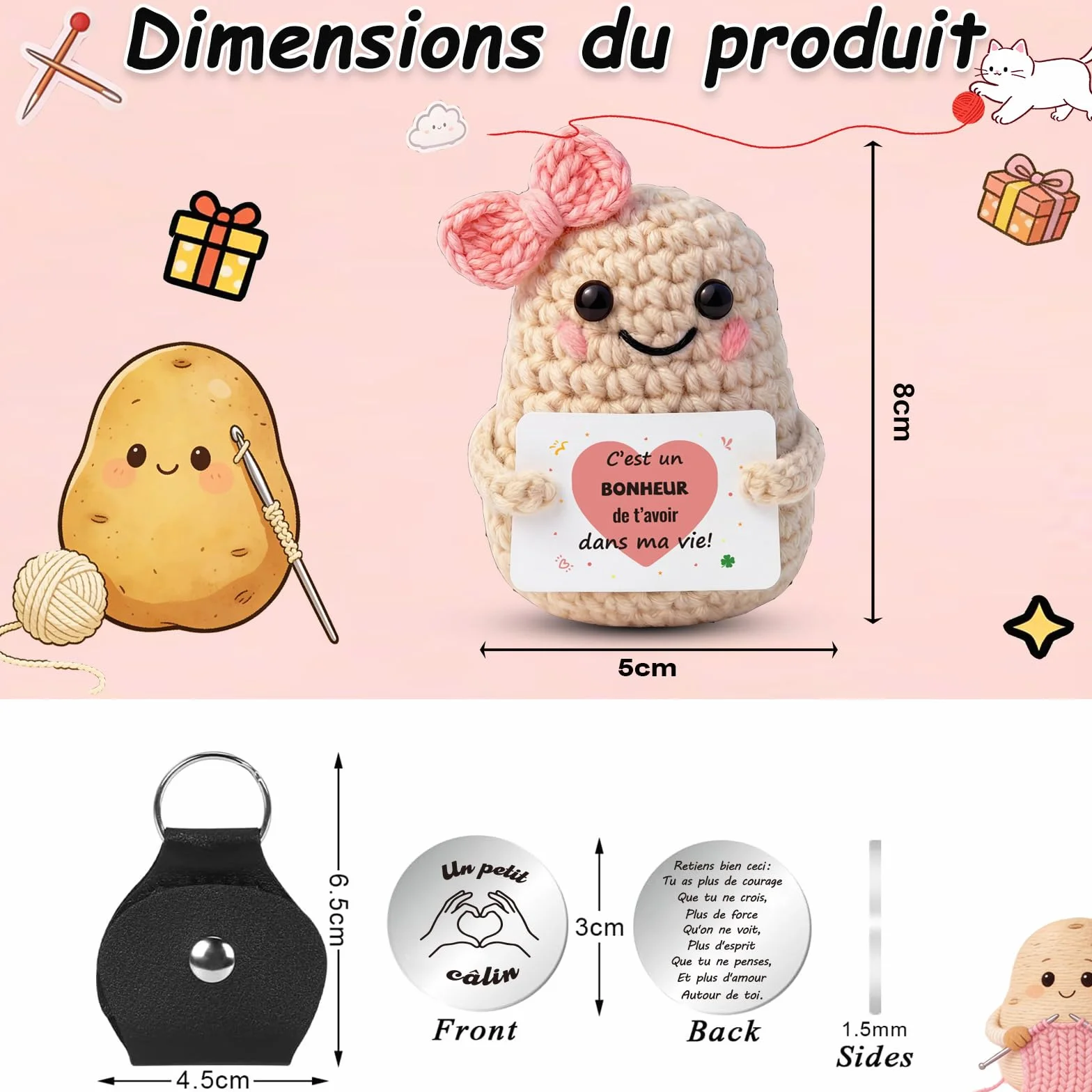 Poupées de Pomme de Terre en Français, Petite Patate Crochet avec Porte Clés, Cadeau Original Amusant