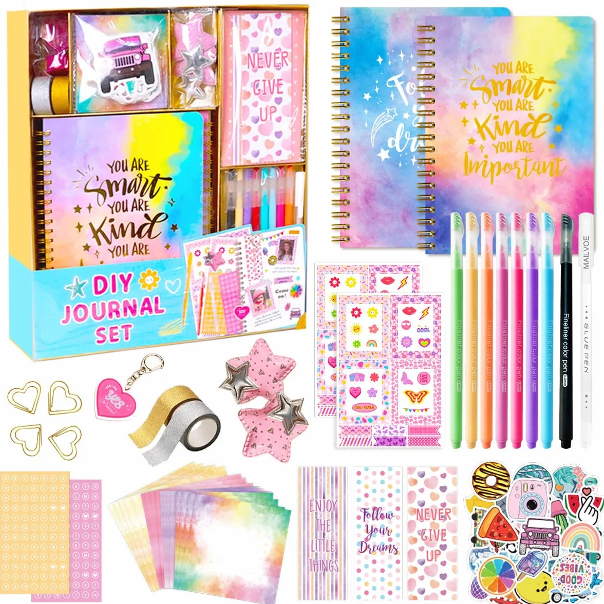 Kit de journal à faire soi-même avec couverture rigide – Cadeau de Pâques pour filles 8-12 ans – Scrapbook, agenda et papeterie