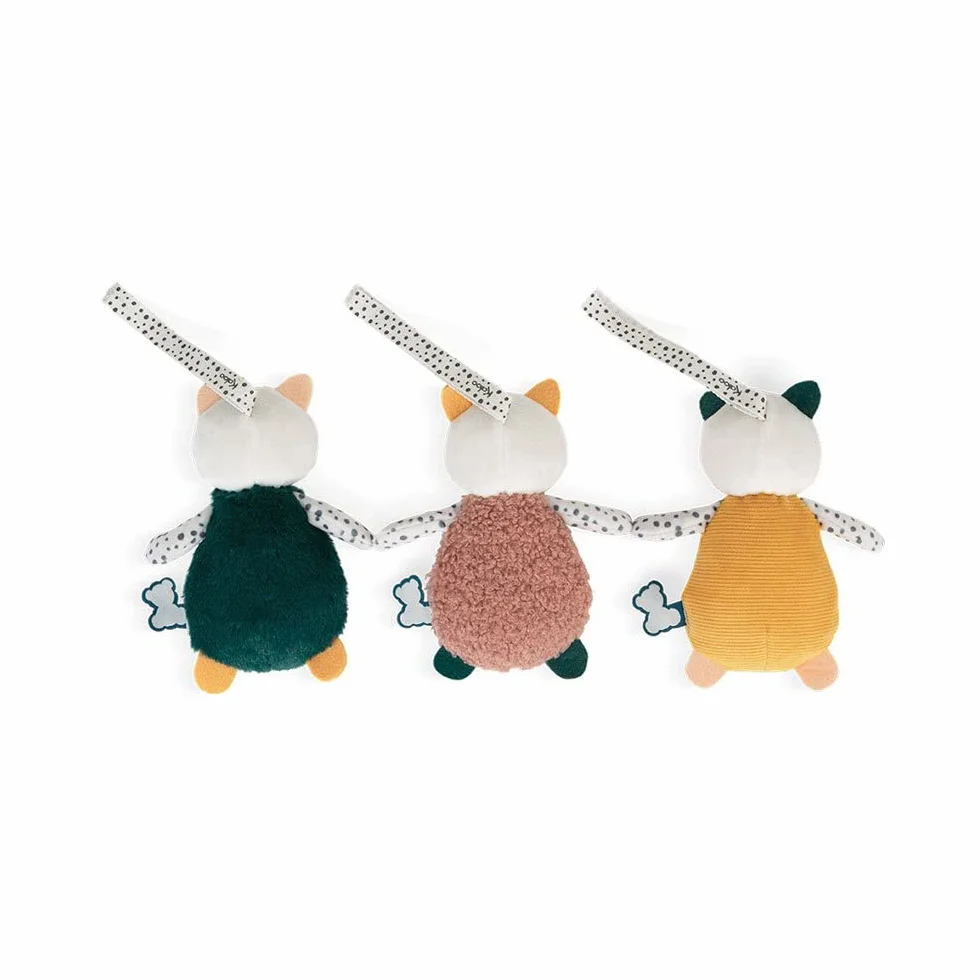 KALOO Stimuli Mes Petits Chats à Caresser Set de 3 Doudous Sensoriels Bébé Jouet d'Eveil Motricité 14 cm Dès la Naissance