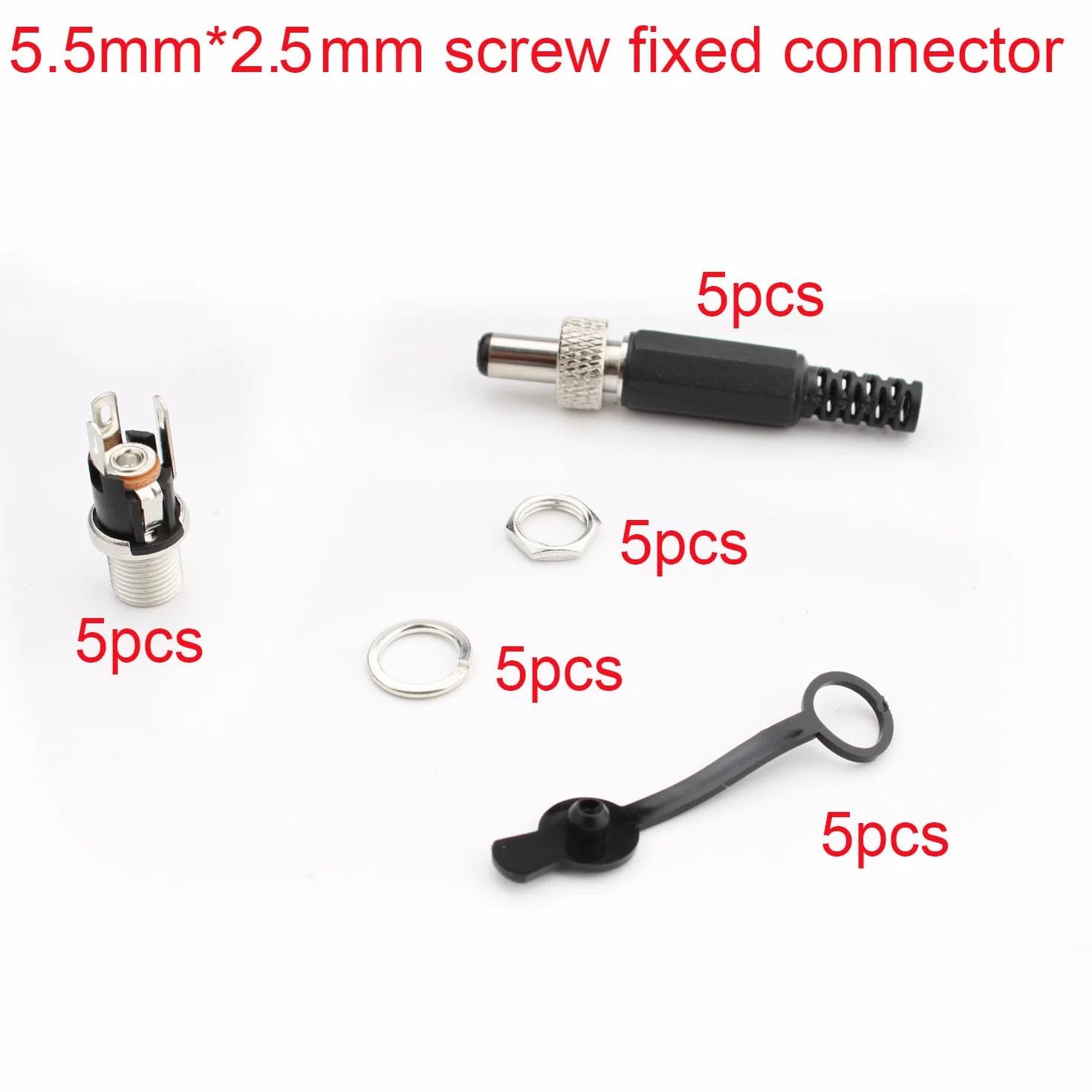 Lot de 5 fiches creuses 5,5 x 2,5 mm, connecteurs DC à souder avec capuchon étanche