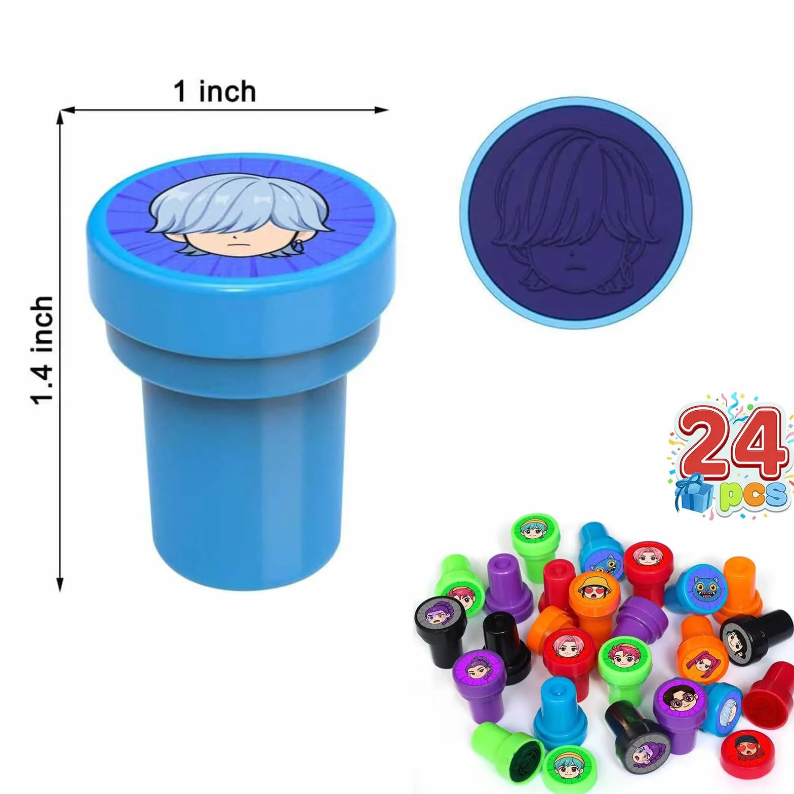 Lot de 24 tampons auto-encreurs Mini Hunte pour enfants - Multicolore - Ronds