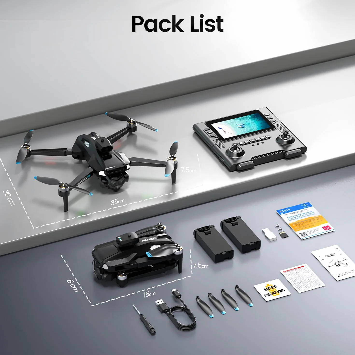 M66 Drone avec Radiocommande à Écran Pliable 4,3″, Caméra 1080p HD pour Débutants, Évitement d’Obstacles, Flux Optique, Moteur Brushless, 40 Min de Vol, Pilotage Facile