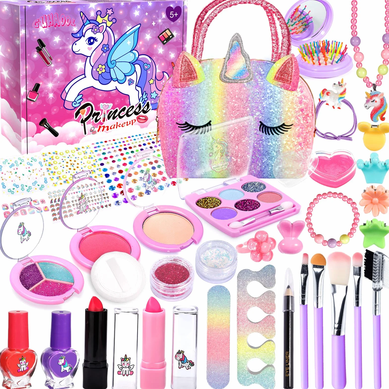 Kit de Maquillage Enfant Fille 36 Pcs, Valise Beauté Lavable Non Toxique, Jouet Cadeau Noël Anniversaire 5-10 Ans